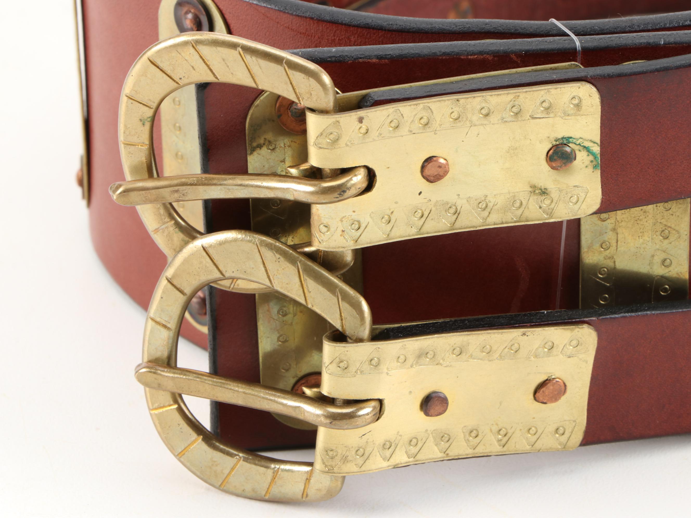 Siskiyou and Liberty Coin Tooled Black Leather Belt with Other Belts, Vintage