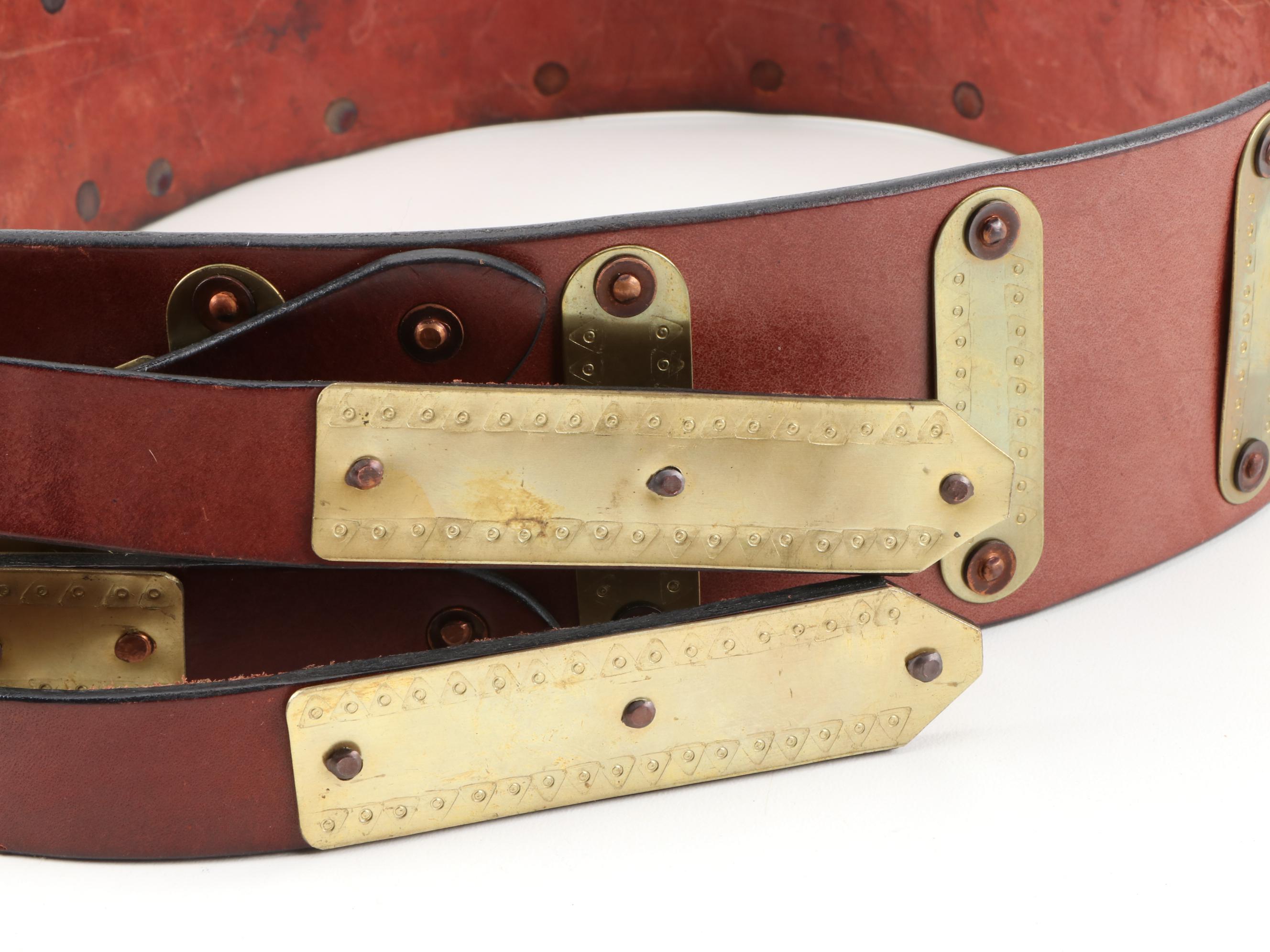 Siskiyou and Liberty Coin Tooled Black Leather Belt with Other Belts, Vintage