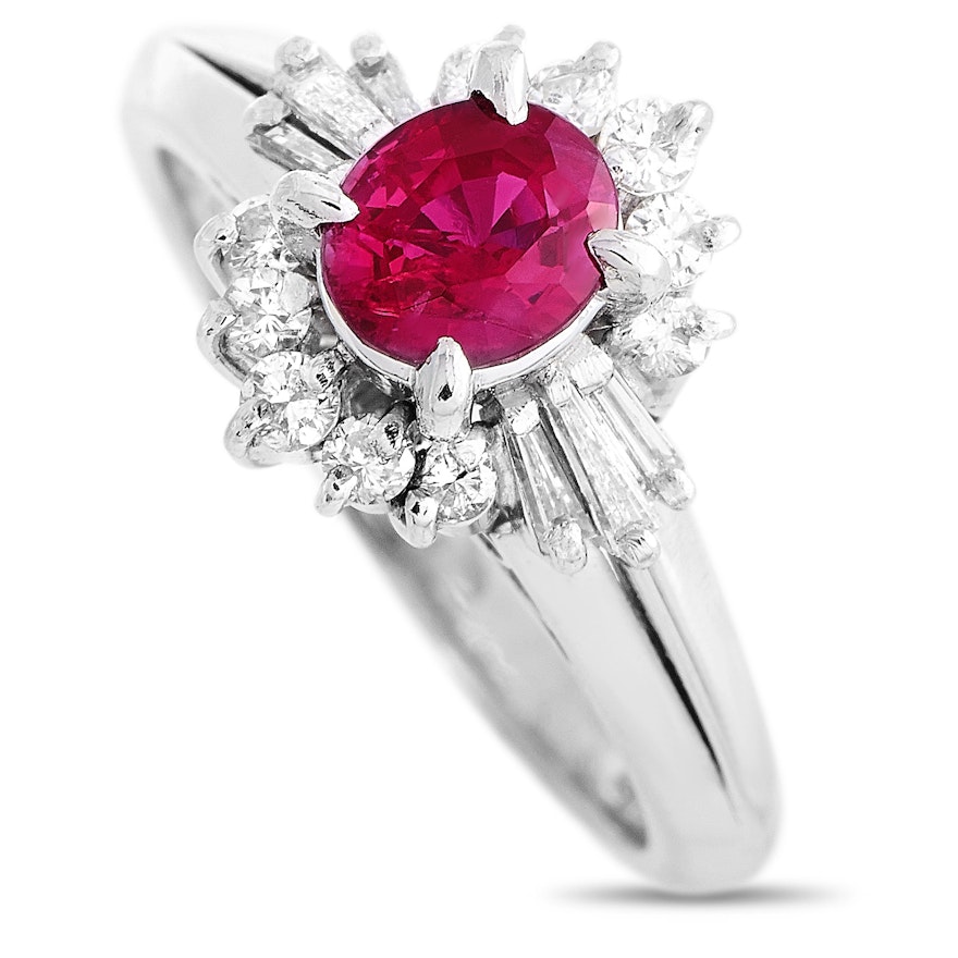 Platinum Diamond and Ruby Ring