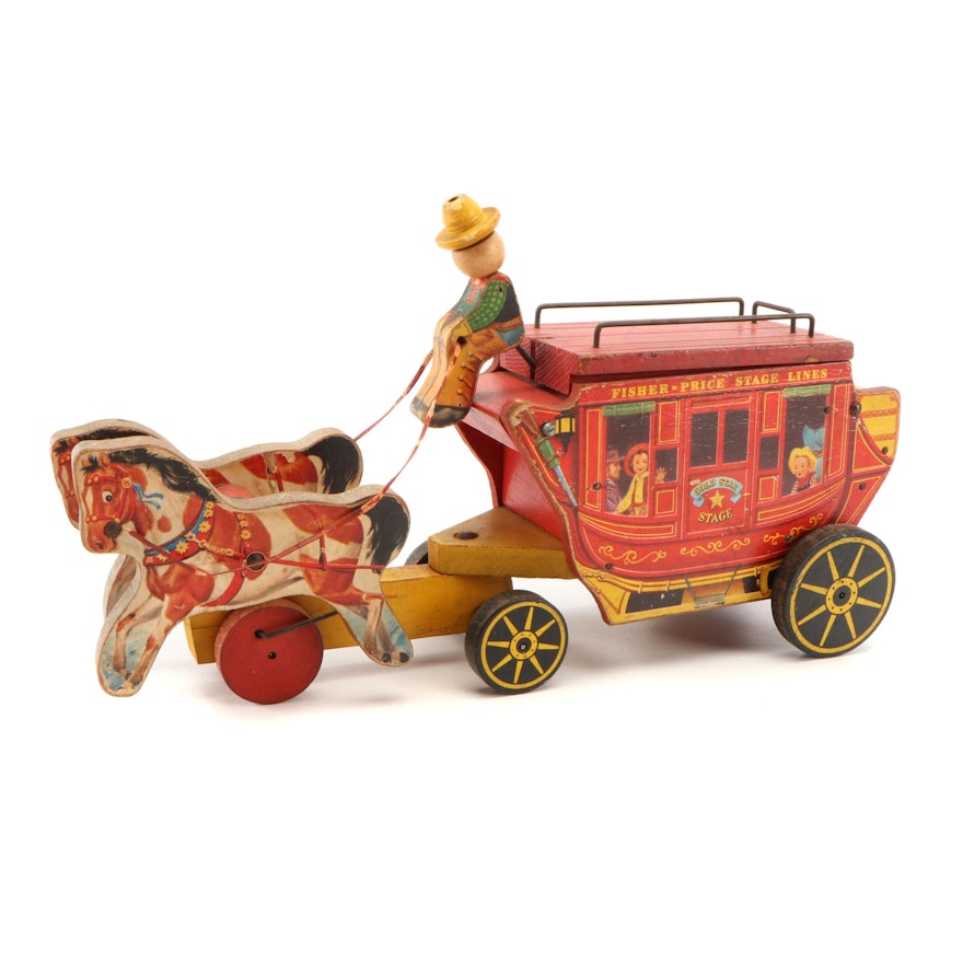 Fisher Price "Gold Star" Wild West Stagecoach Pull Toy, 1954