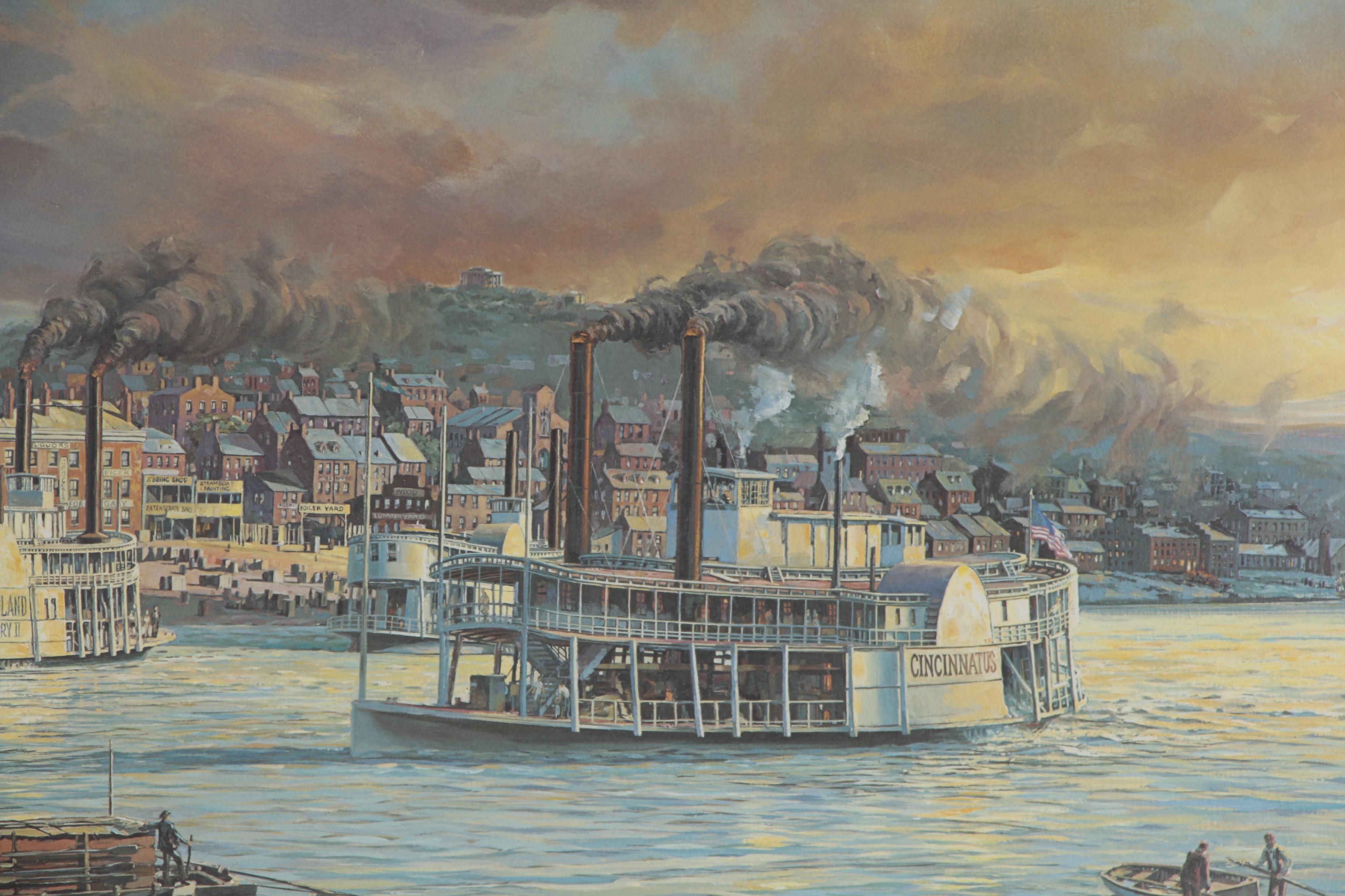 Michael Blaser Offset Lithograph "The Public Landing: Cincinnati, 1850"