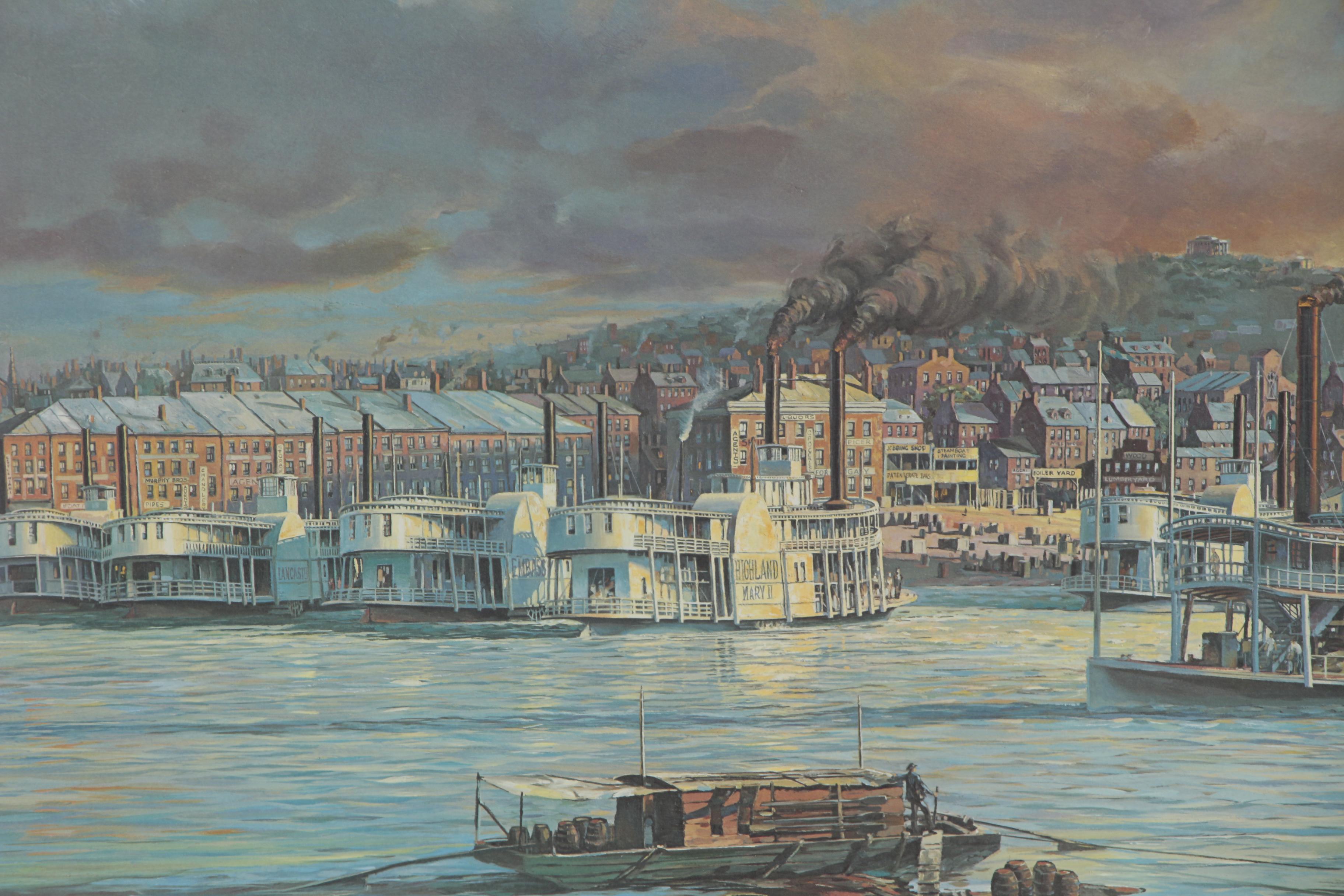 Michael Blaser Offset Lithograph "The Public Landing: Cincinnati, 1850"