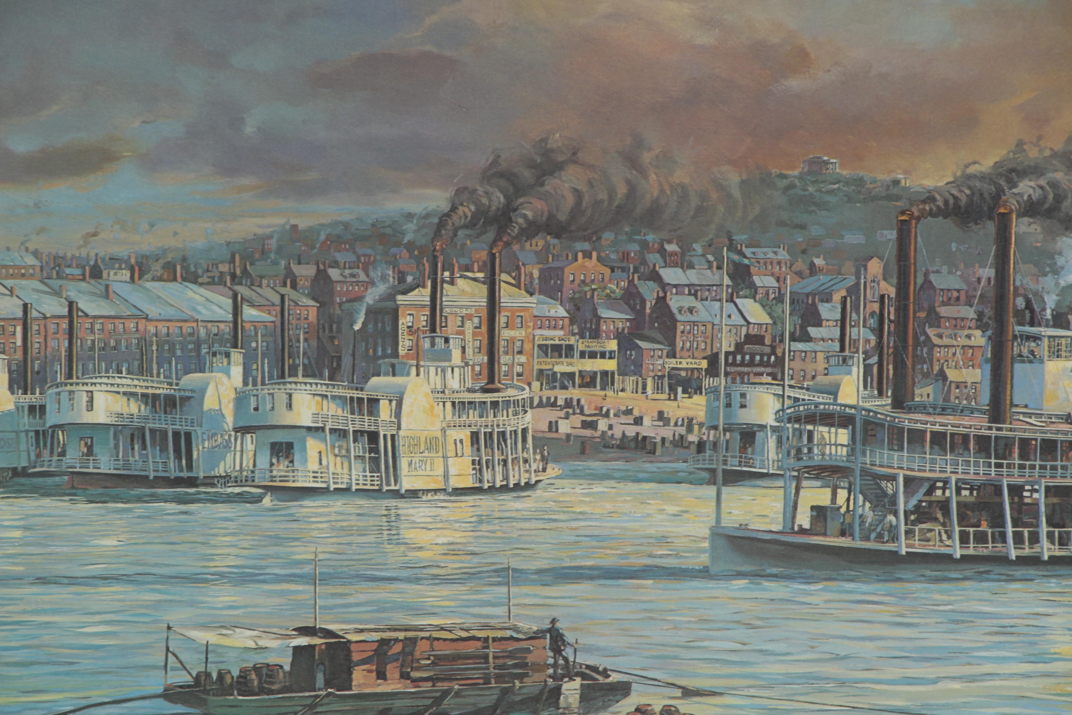 Michael Blaser Offset Lithograph "The Public Landing: Cincinnati, 1850"