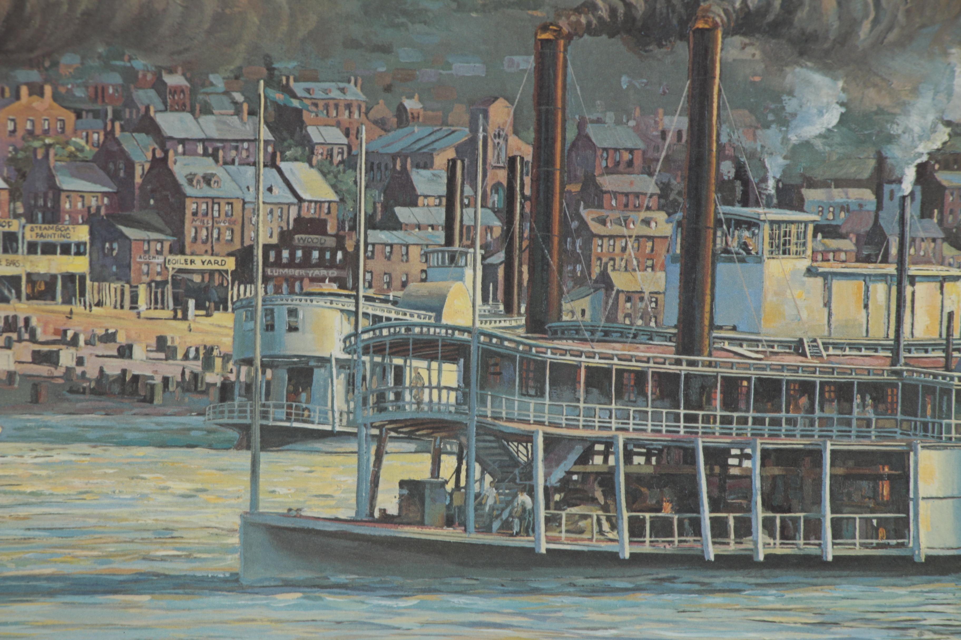 Michael Blaser Offset Lithograph "The Public Landing: Cincinnati, 1850"
