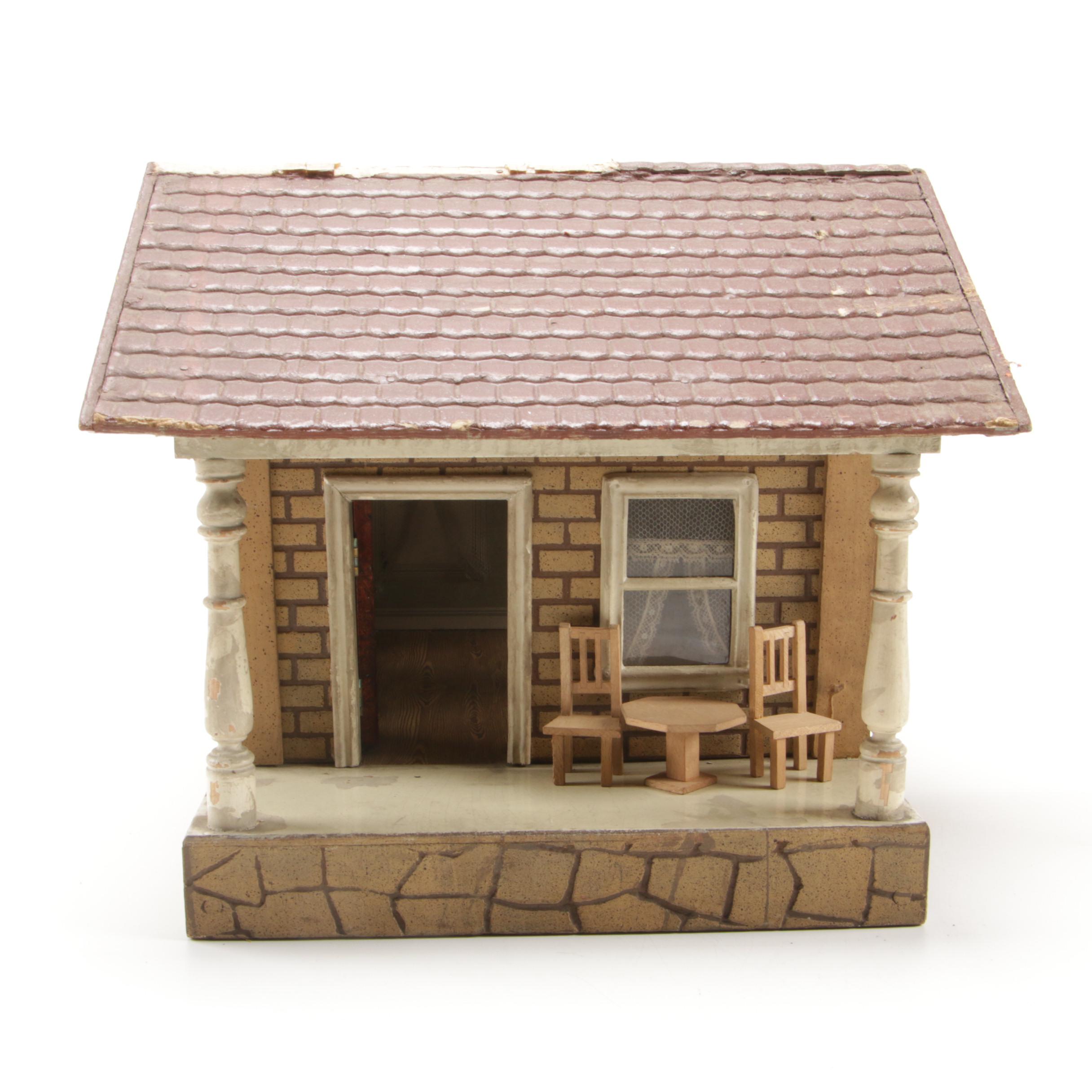 Schoenhut Bungalow Style Toy House with Furniture and Chickens, 1920s