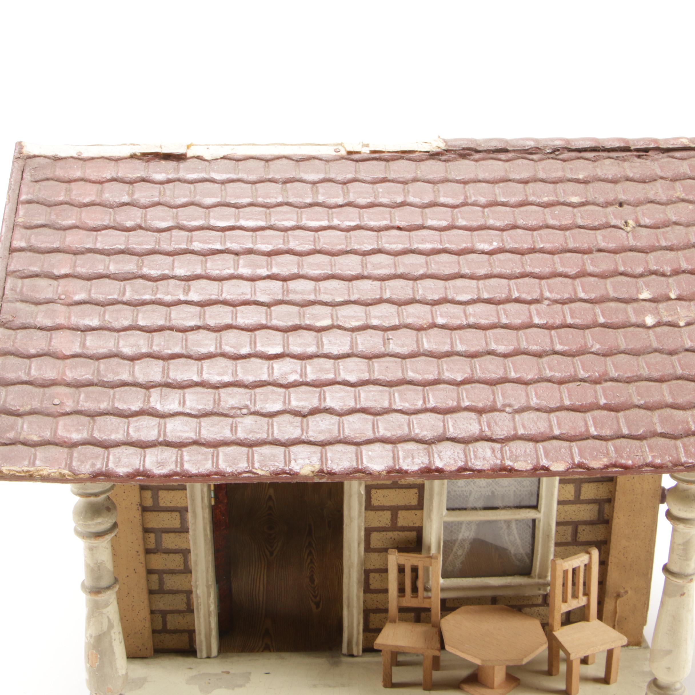 Schoenhut Bungalow Style Toy House with Furniture and Chickens, 1920s