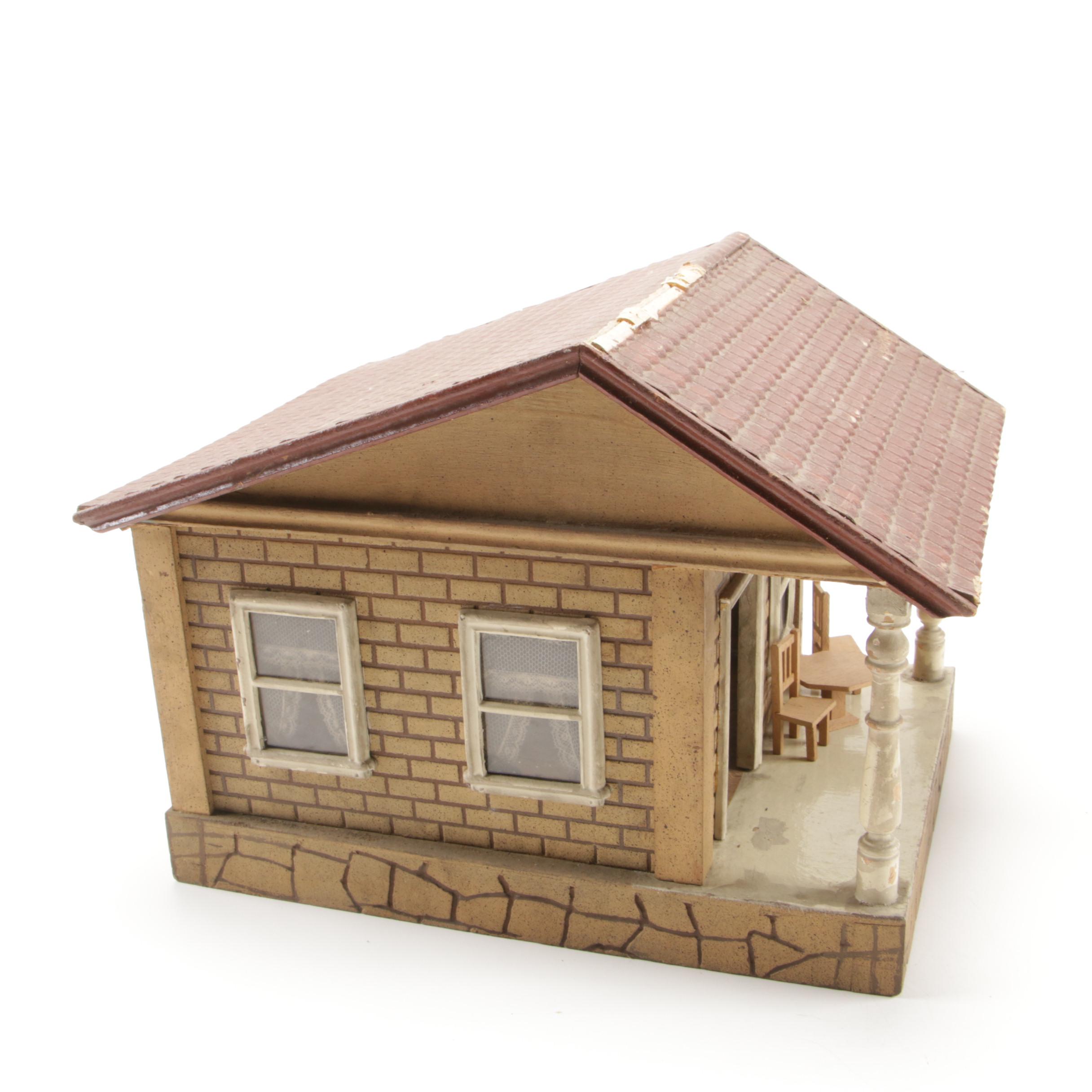 Schoenhut Bungalow Style Toy House with Furniture and Chickens, 1920s