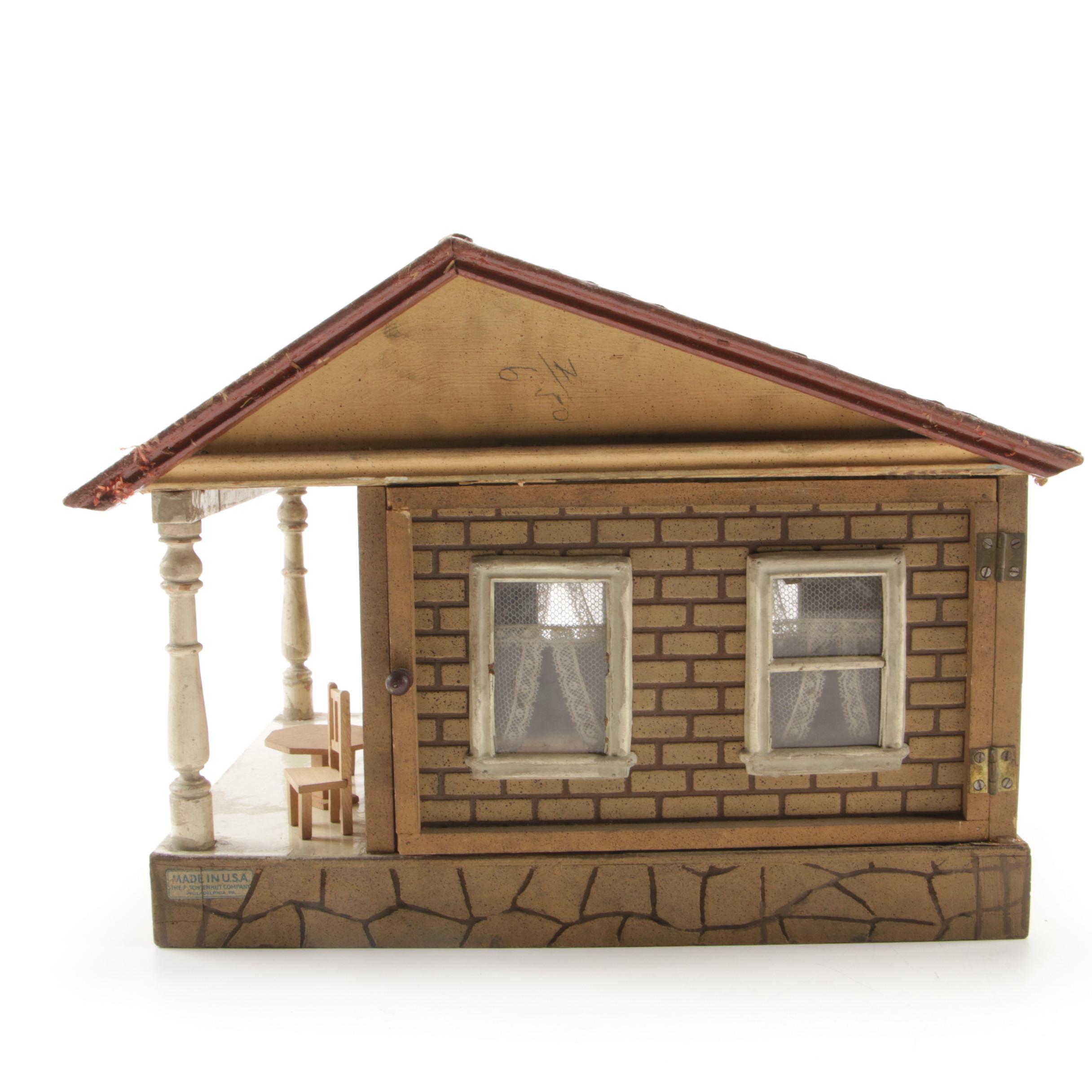 Schoenhut Bungalow Style Toy House with Furniture and Chickens, 1920s