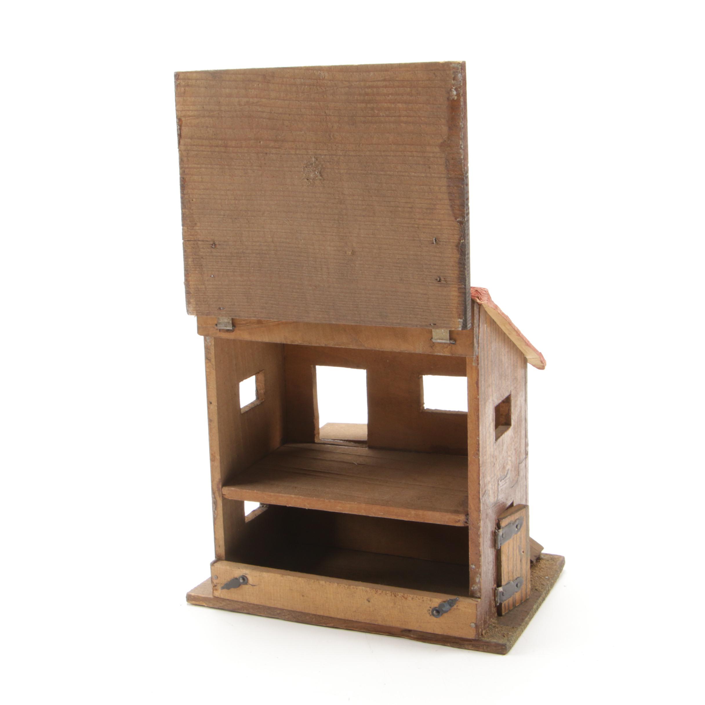 Schoenhut Bungalow Style Toy House with Furniture and Chickens, 1920s