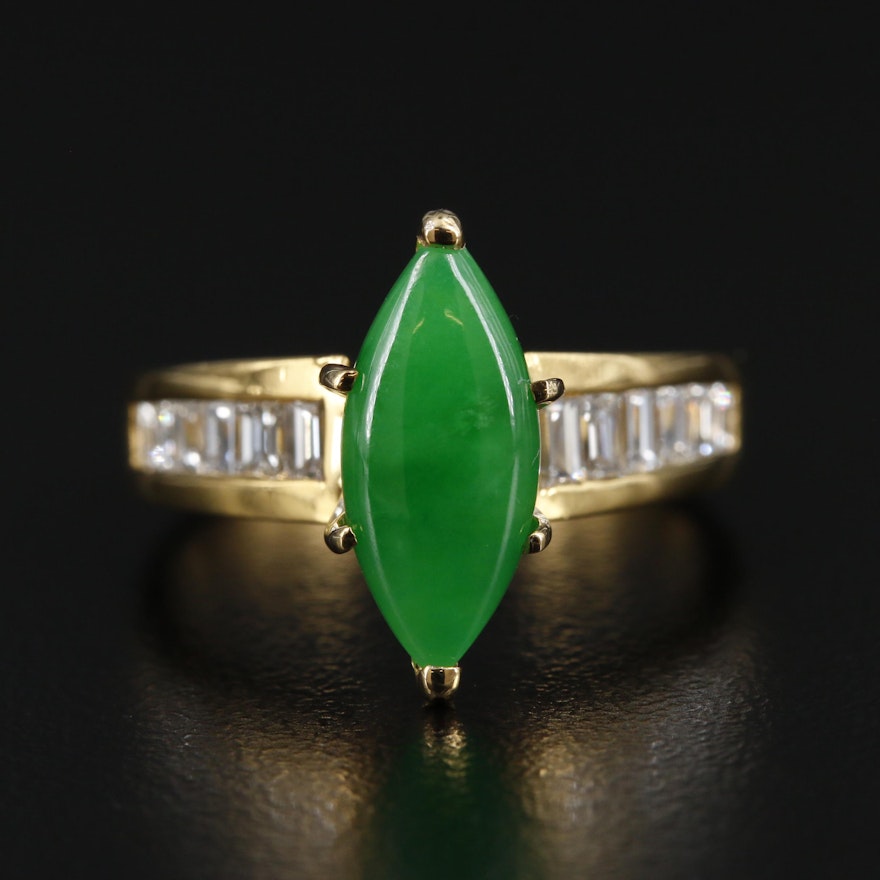 18K Gold Jadeite and Diamond Ring