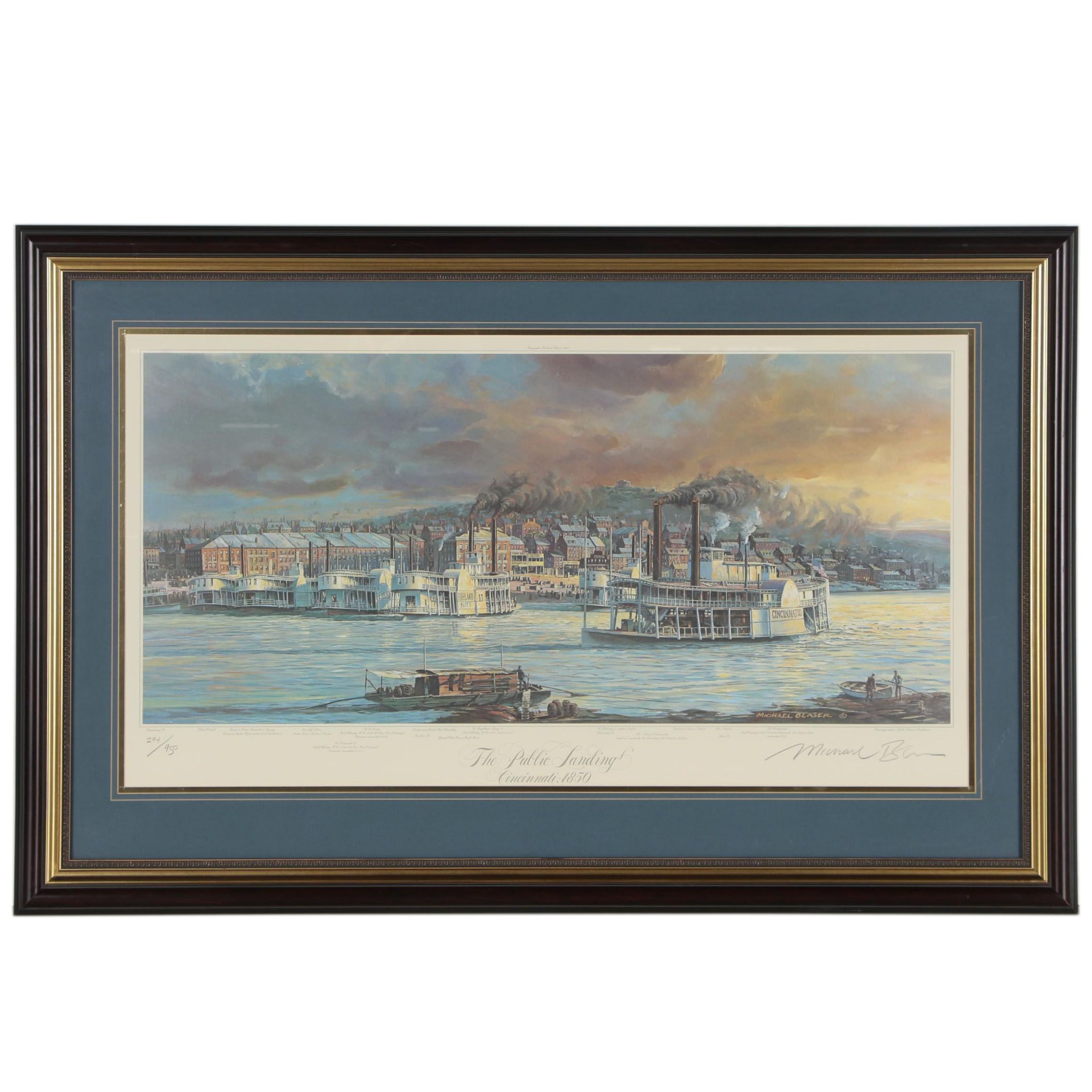 Michael Blaser Offset Lithograph "The Public Landing: Cincinnati, 1850"