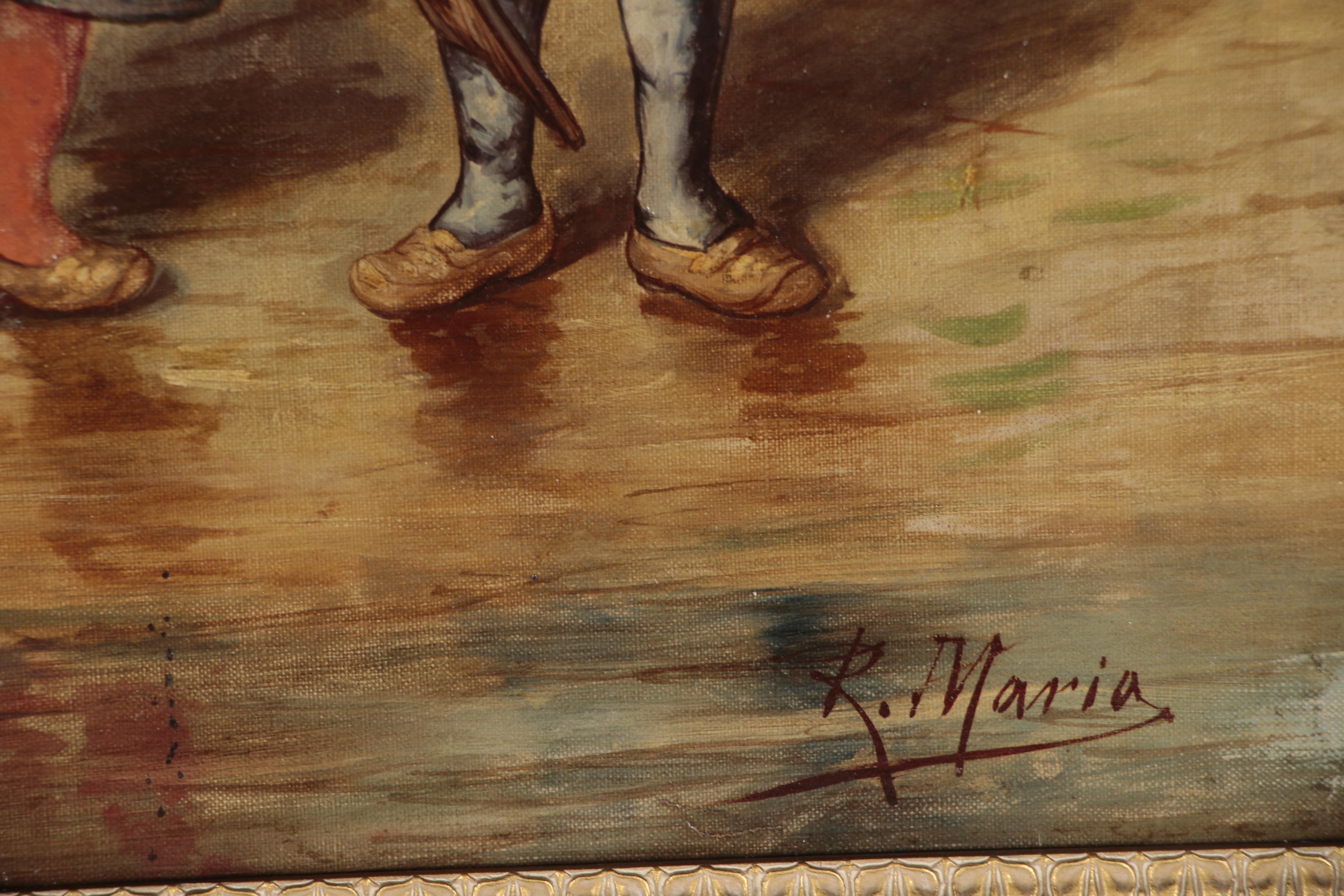 Monumental Seaside Genre Scene Oil Painting