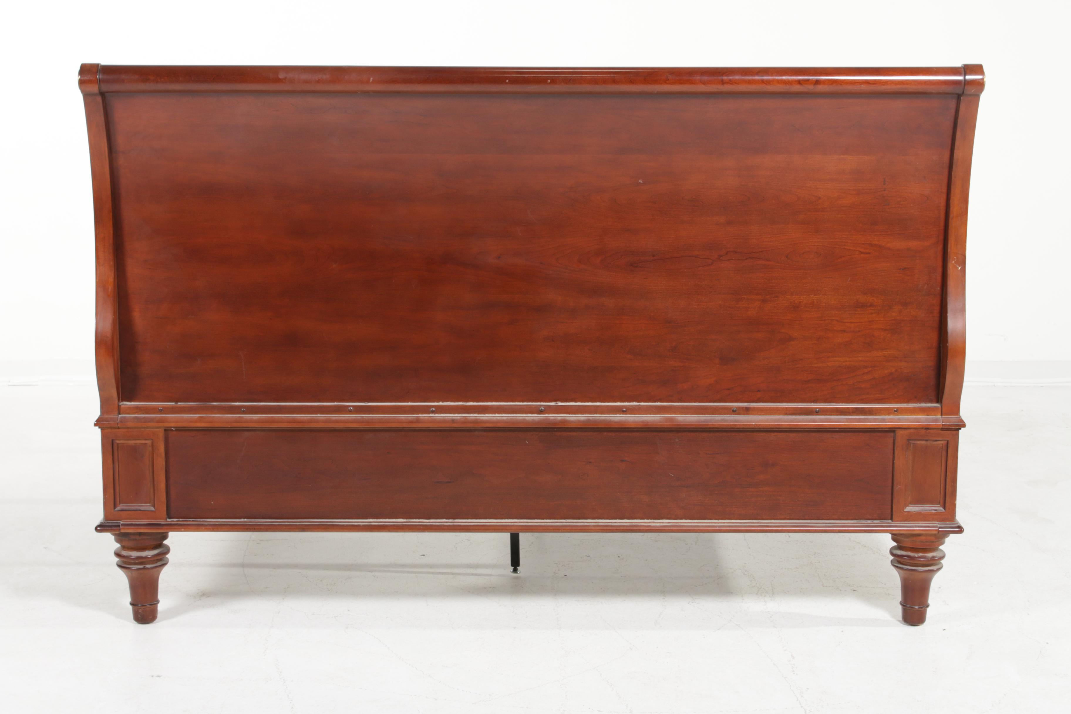 Contemporary King Size Mahogany-Stained Wood Bed Frame