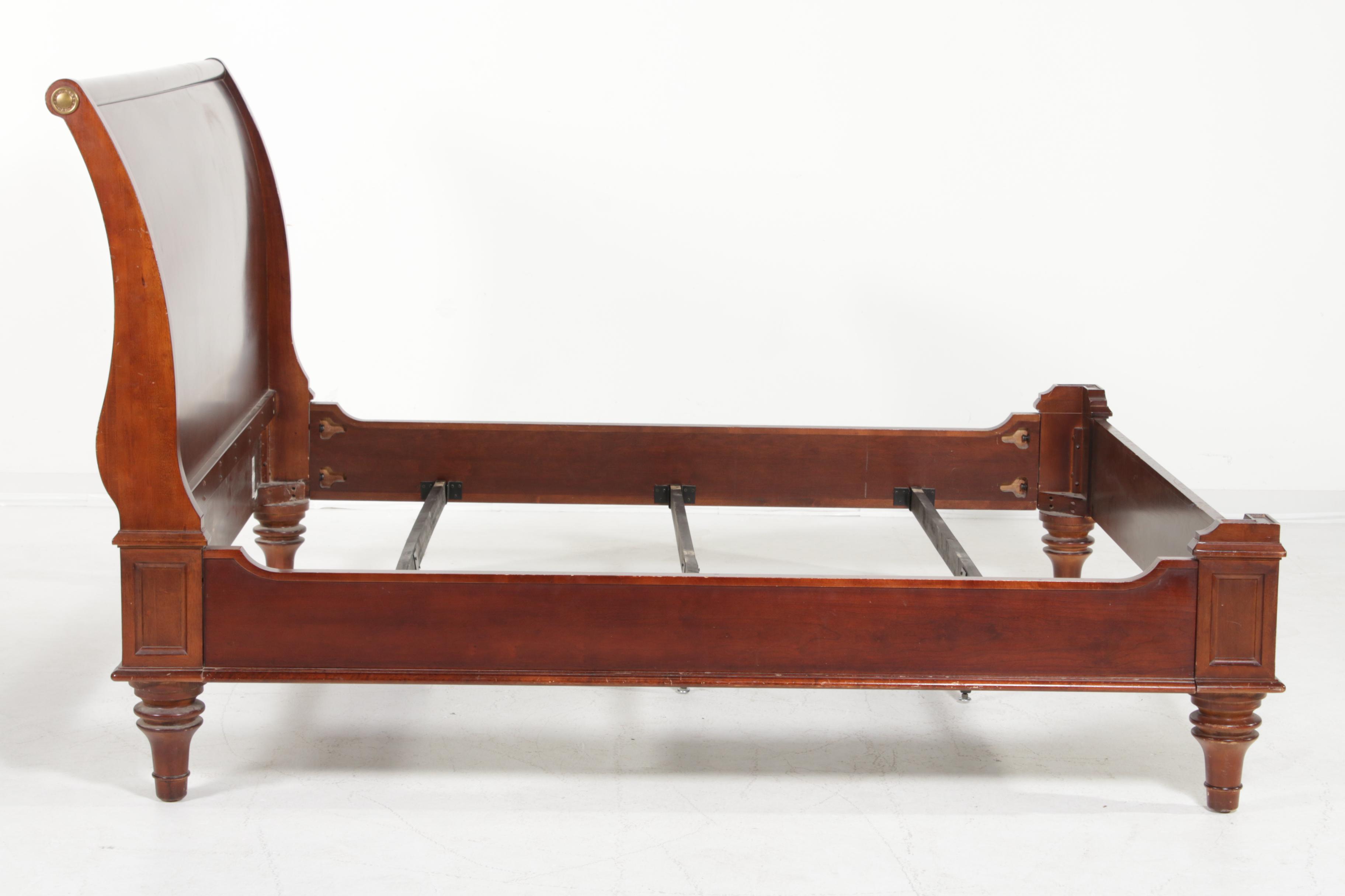 Contemporary King Size Mahogany-Stained Wood Bed Frame