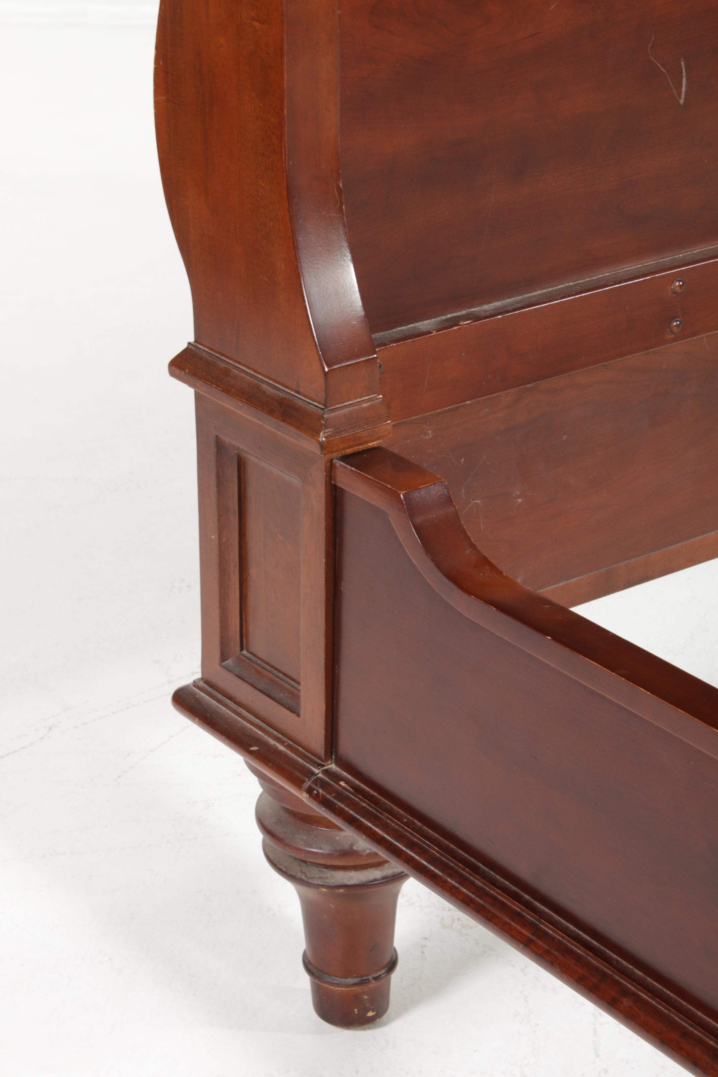 Contemporary King Size Mahogany-Stained Wood Bed Frame