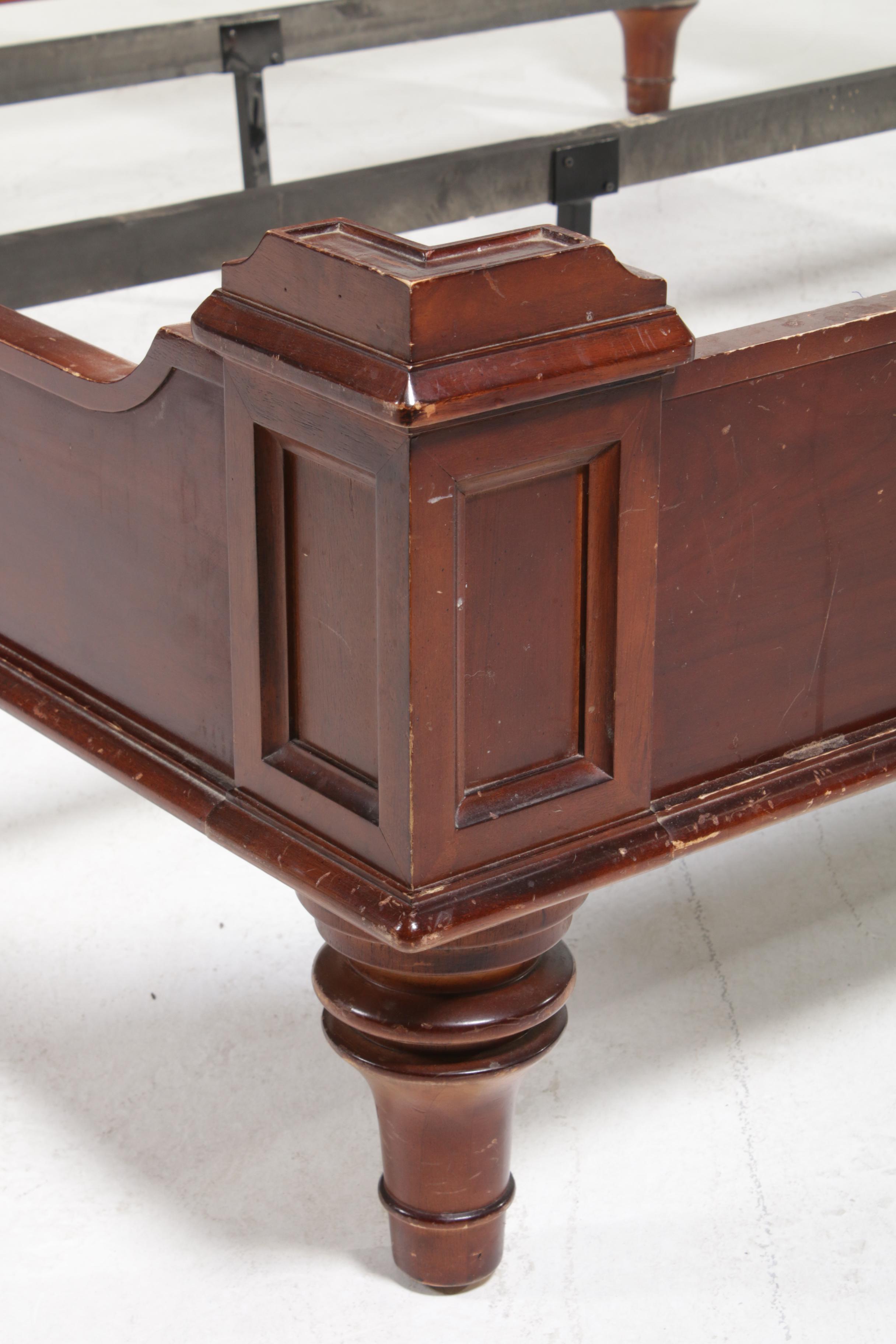 Contemporary King Size Mahogany-Stained Wood Bed Frame