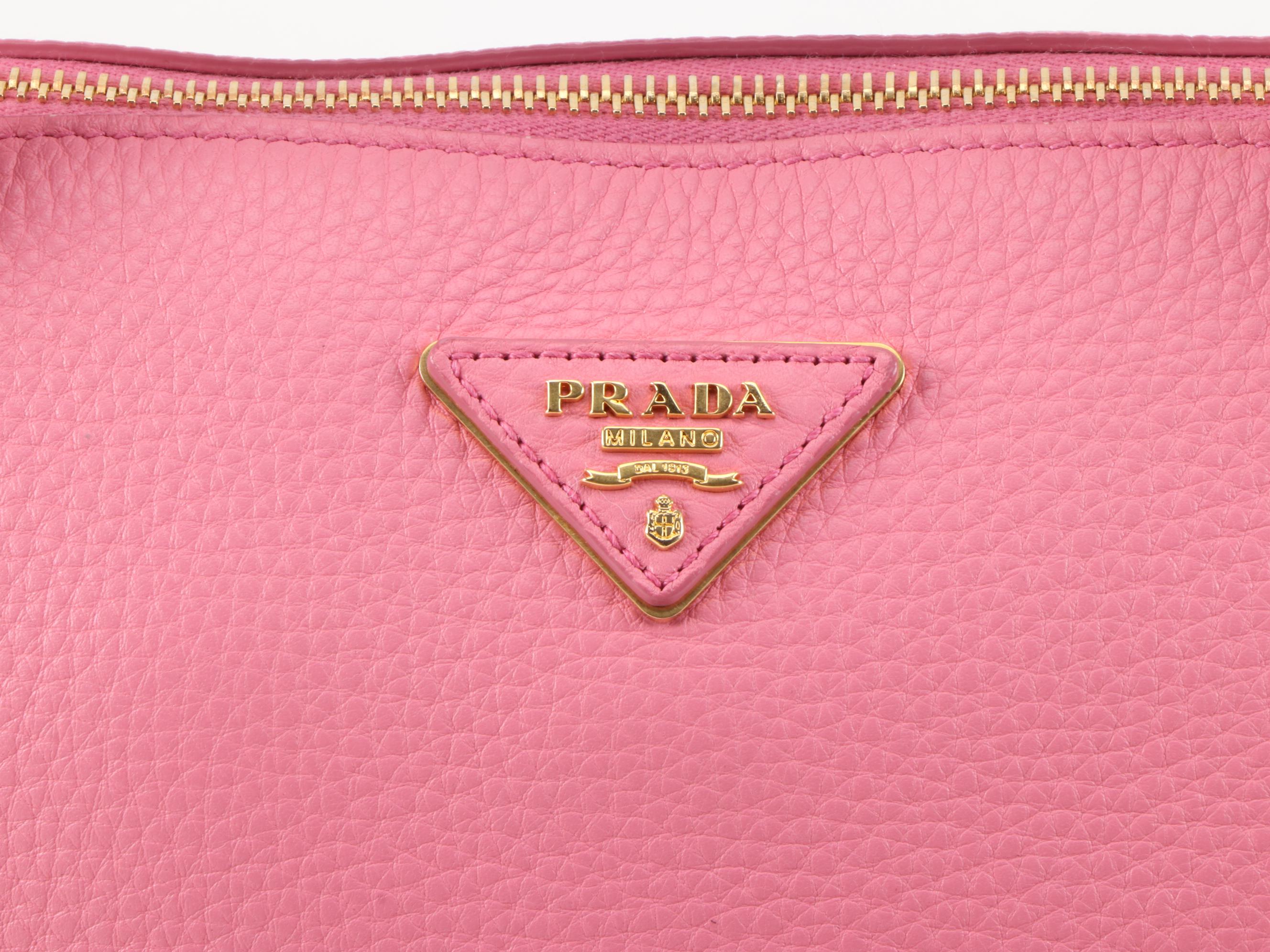 Prada Pink Vitello Daino Pebbled Leather Convertible Satchel