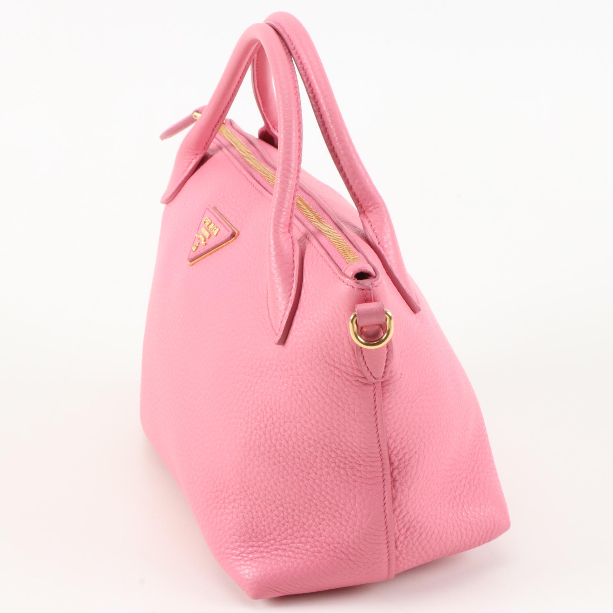 Prada Pink Vitello Daino Pebbled Leather Convertible Satchel