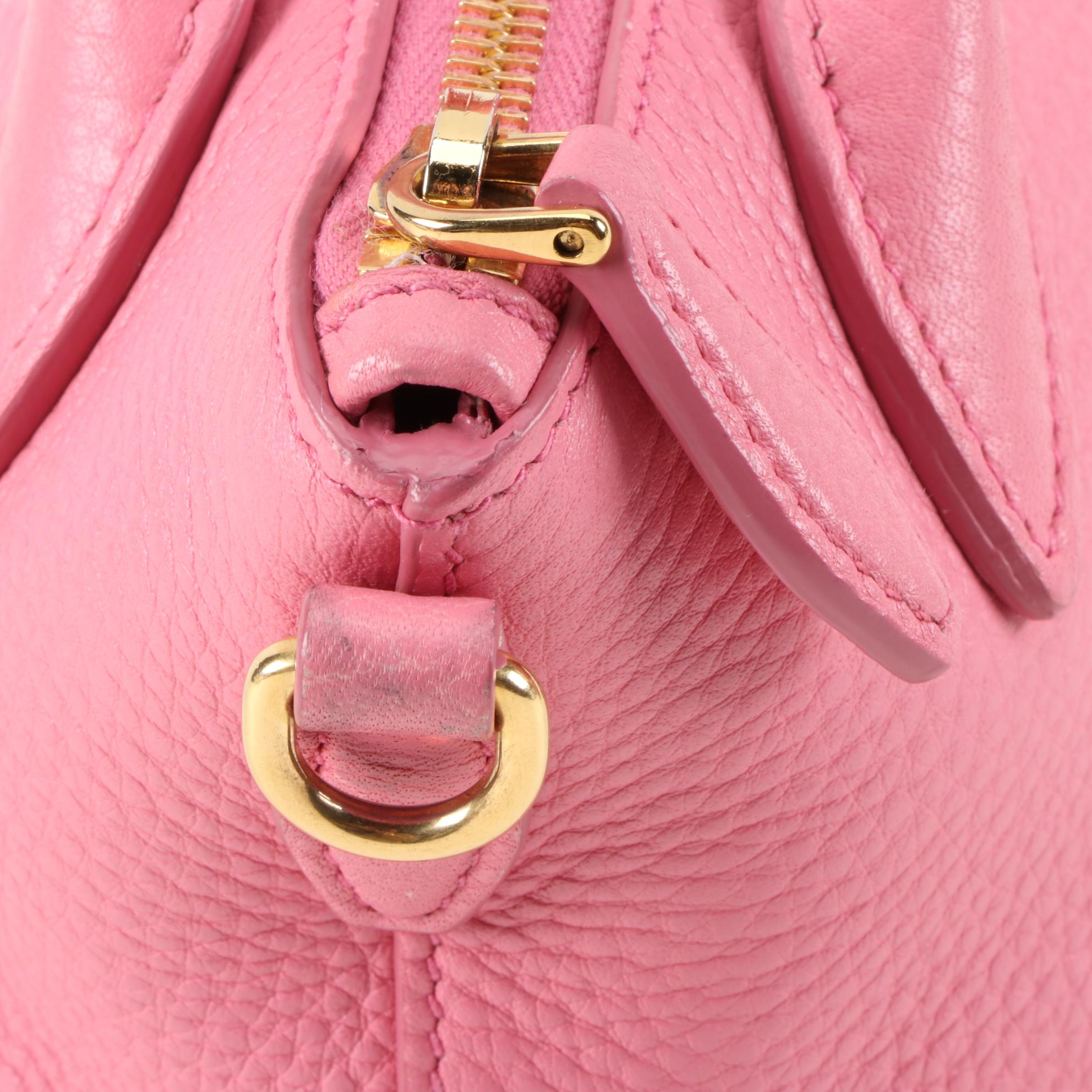 Prada Pink Vitello Daino Pebbled Leather Convertible Satchel