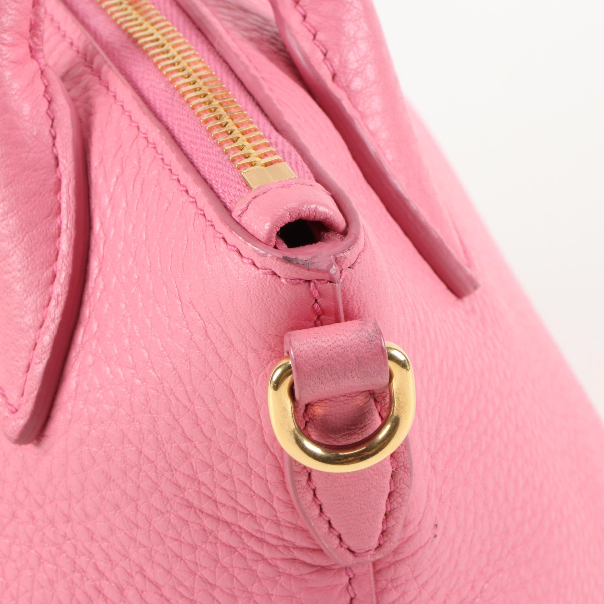 Prada Pink Vitello Daino Pebbled Leather Convertible Satchel