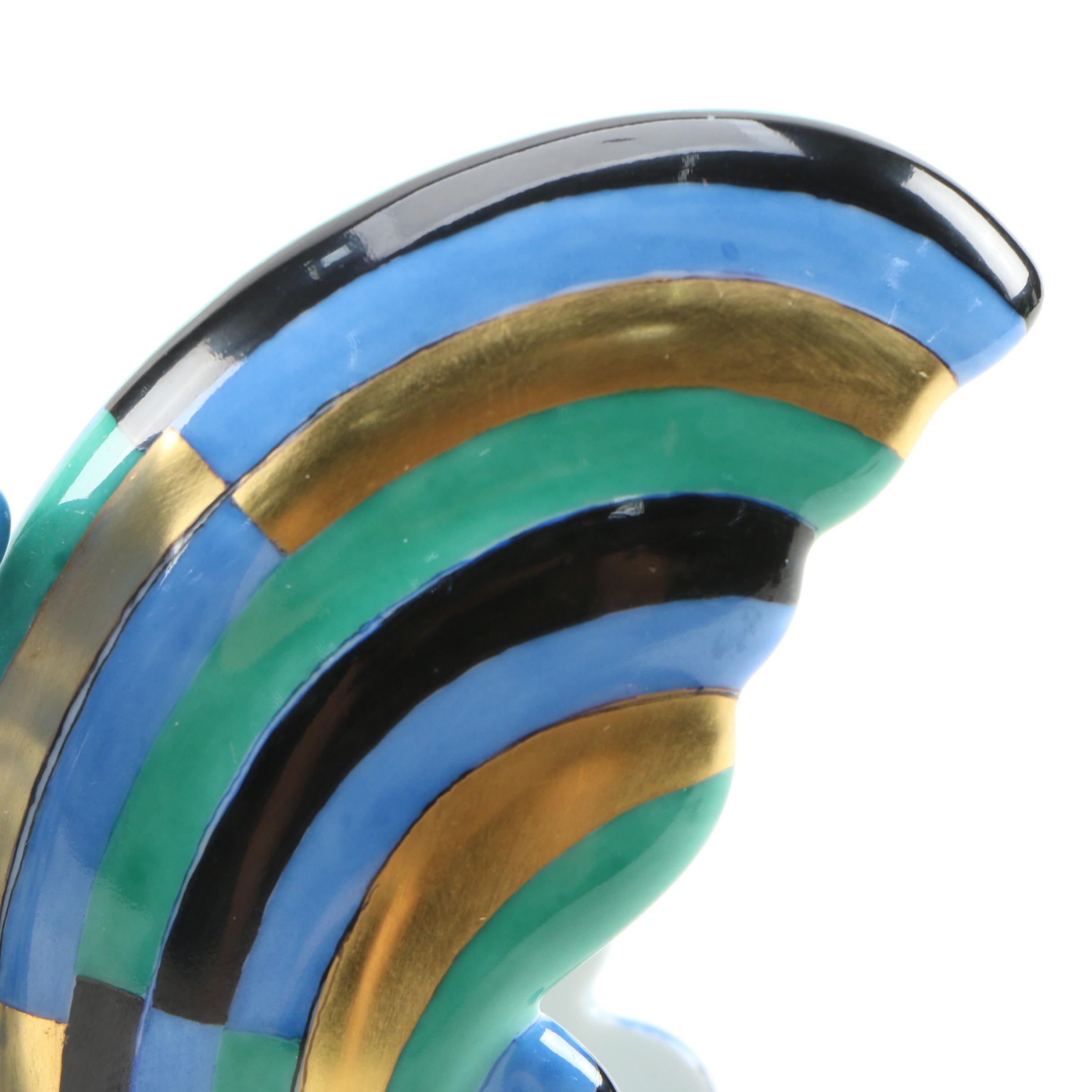 Herend Blue Fishnet with Gold "Rooster" Porcelain Figurine