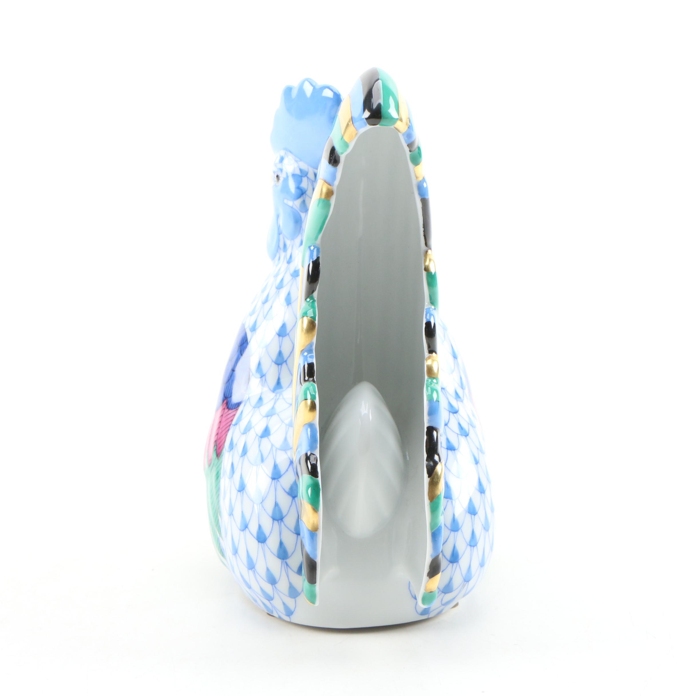 Herend Blue Fishnet with Gold "Rooster" Porcelain Figurine
