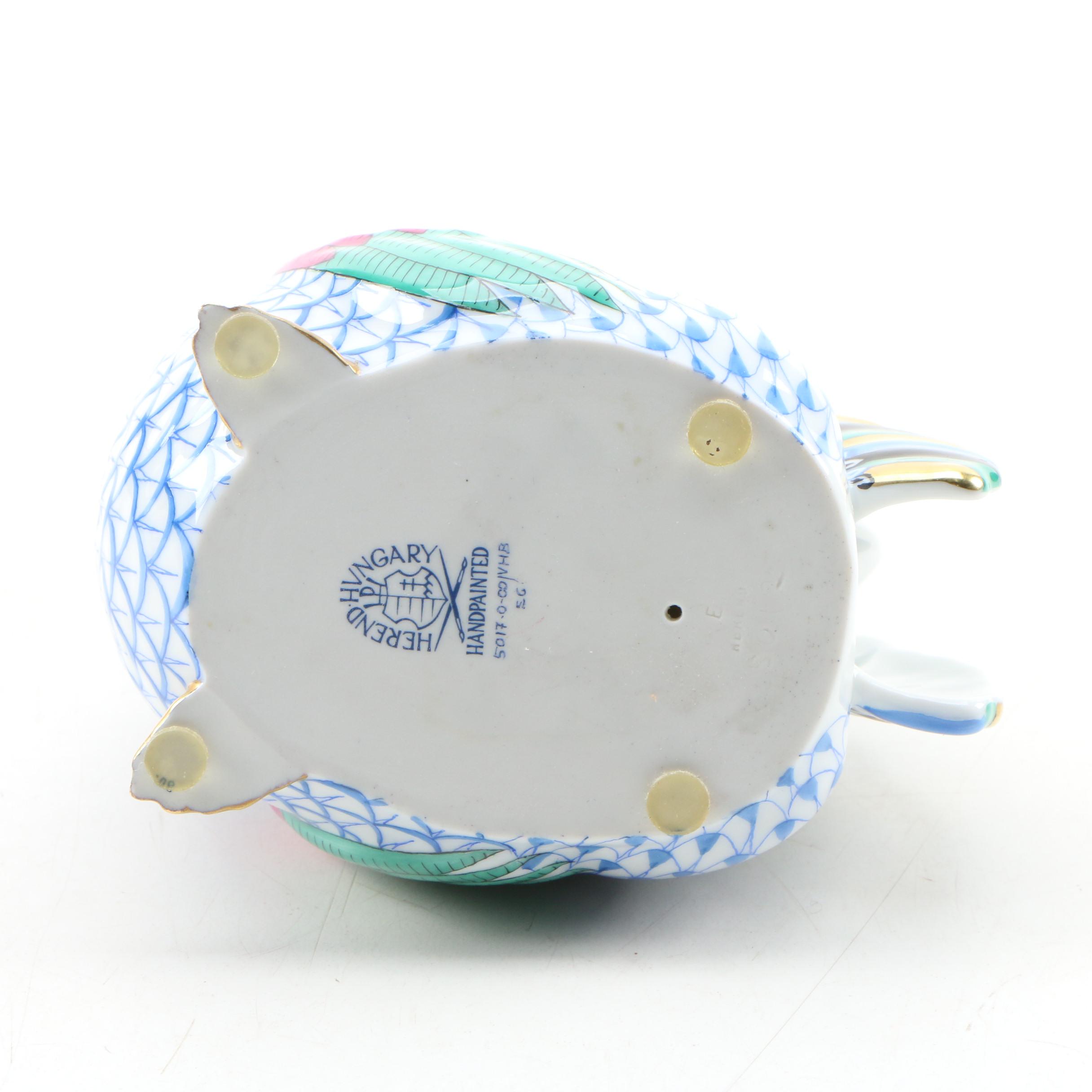 Herend Blue Fishnet with Gold "Rooster" Porcelain Figurine