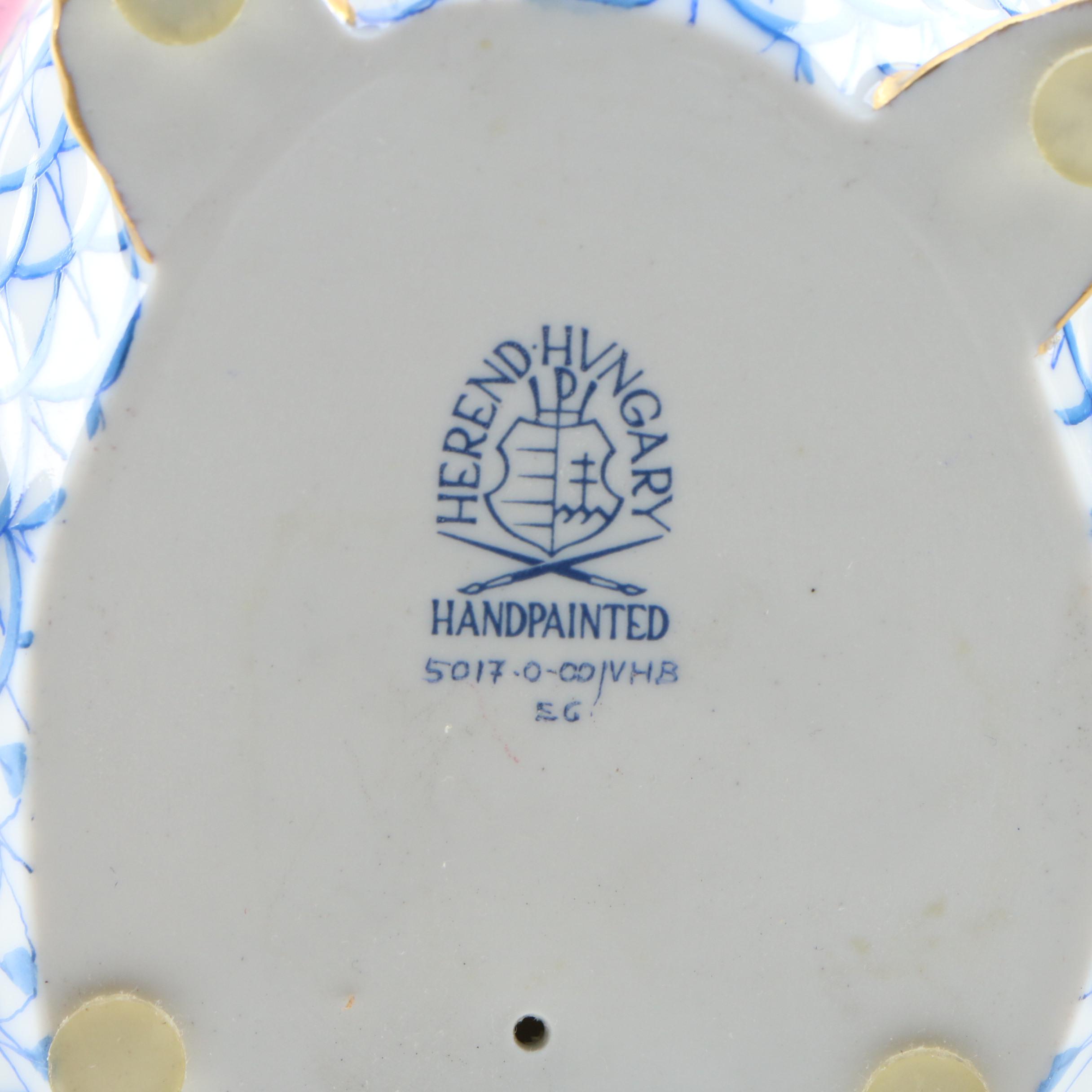 Herend Blue Fishnet with Gold "Rooster" Porcelain Figurine