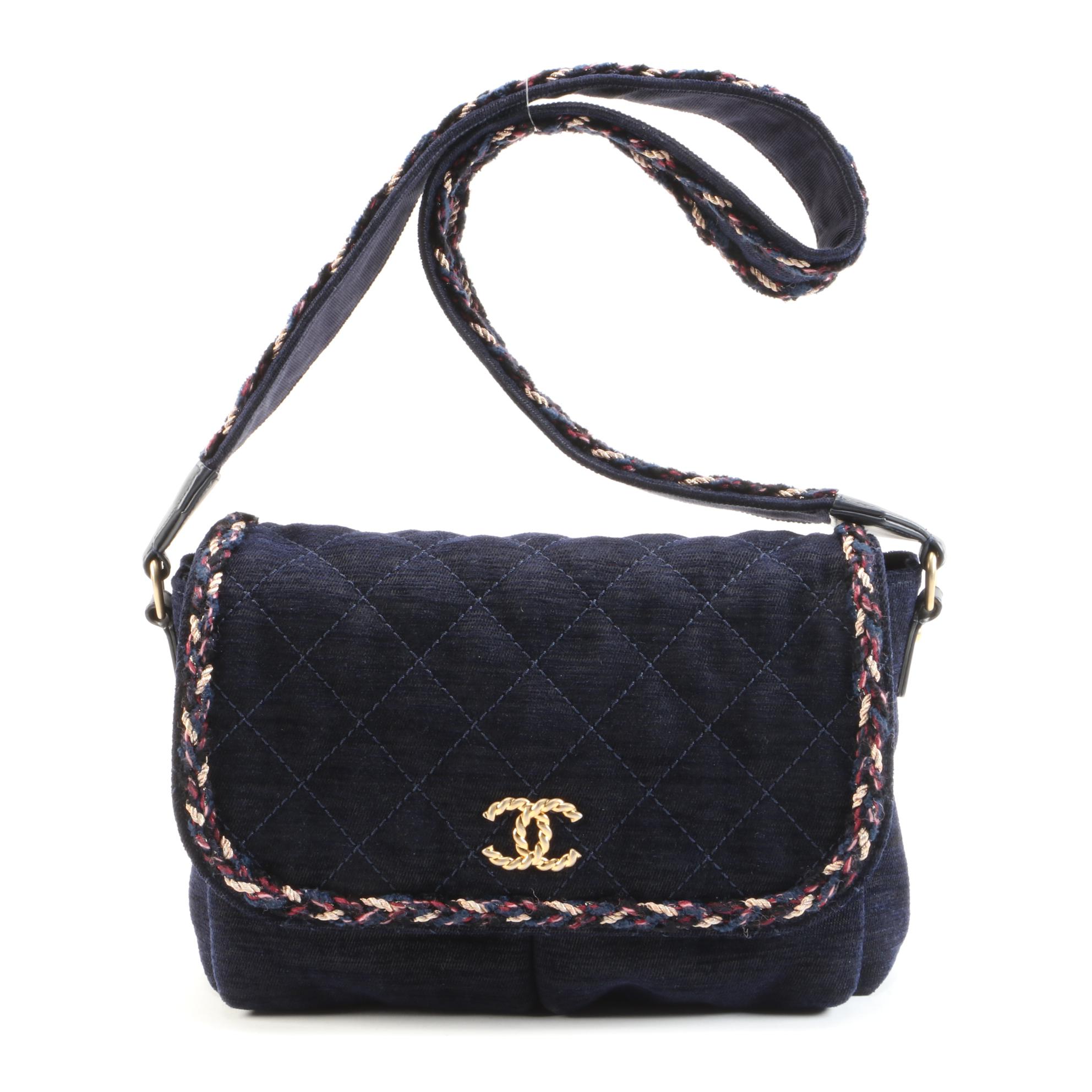 Chanel Paris Quilted Cosmopolite Stroller in Navy Wool Velvet