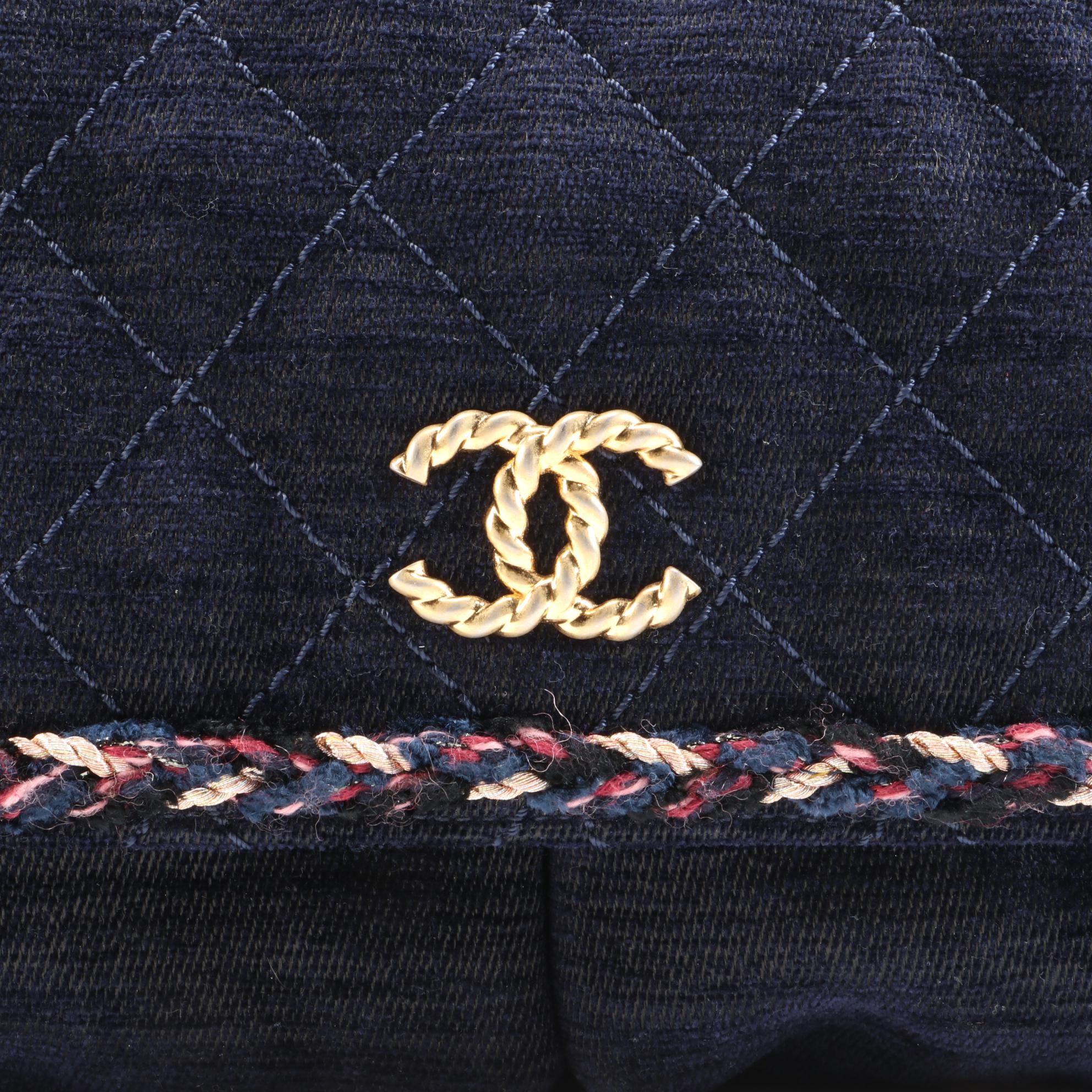 Chanel Paris Quilted Cosmopolite Stroller in Navy Wool Velvet