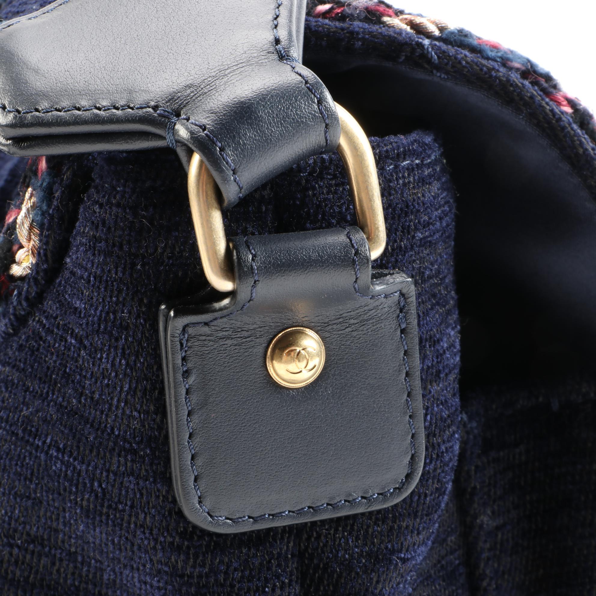 Chanel Paris Quilted Cosmopolite Stroller in Navy Wool Velvet