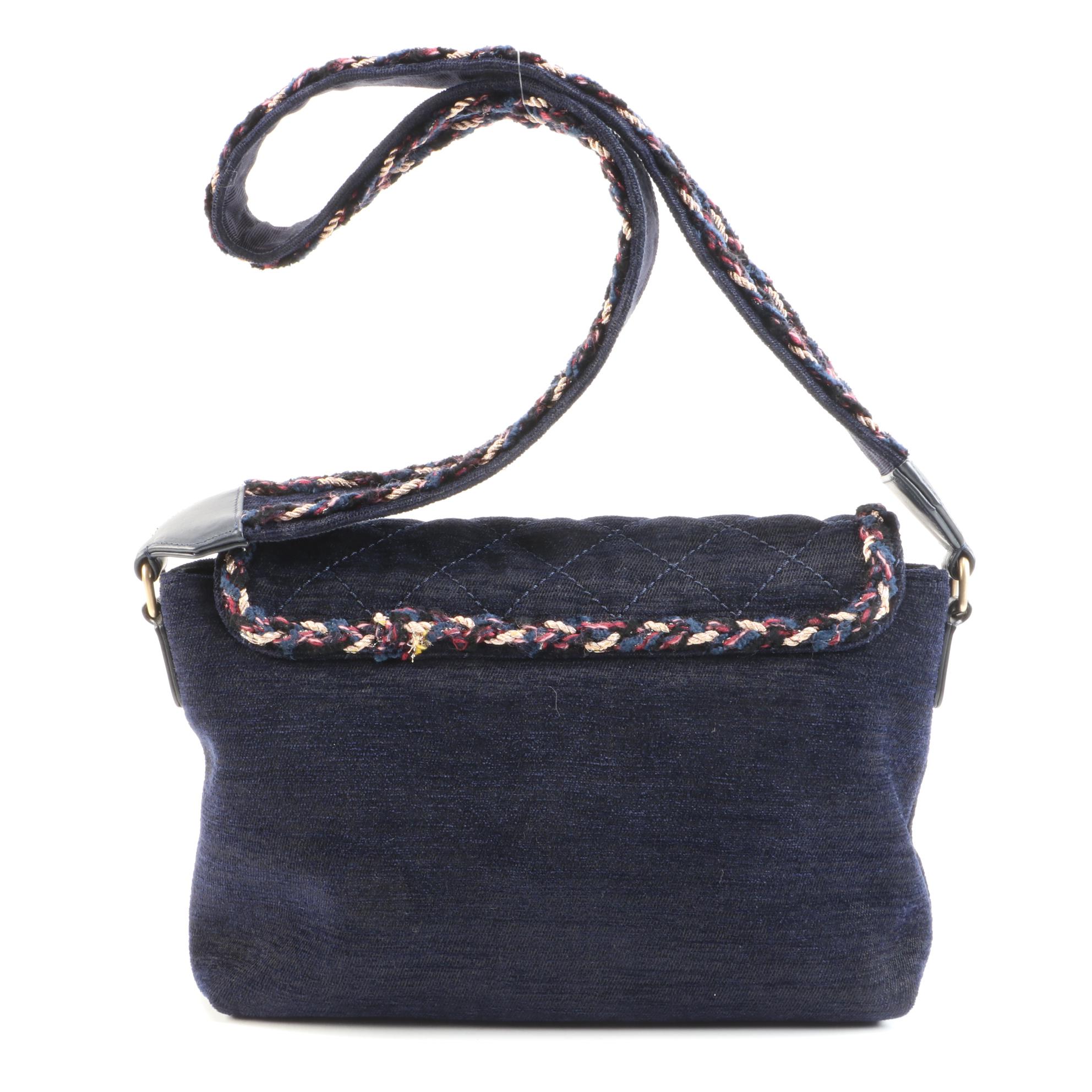 Chanel Paris Quilted Cosmopolite Stroller in Navy Wool Velvet