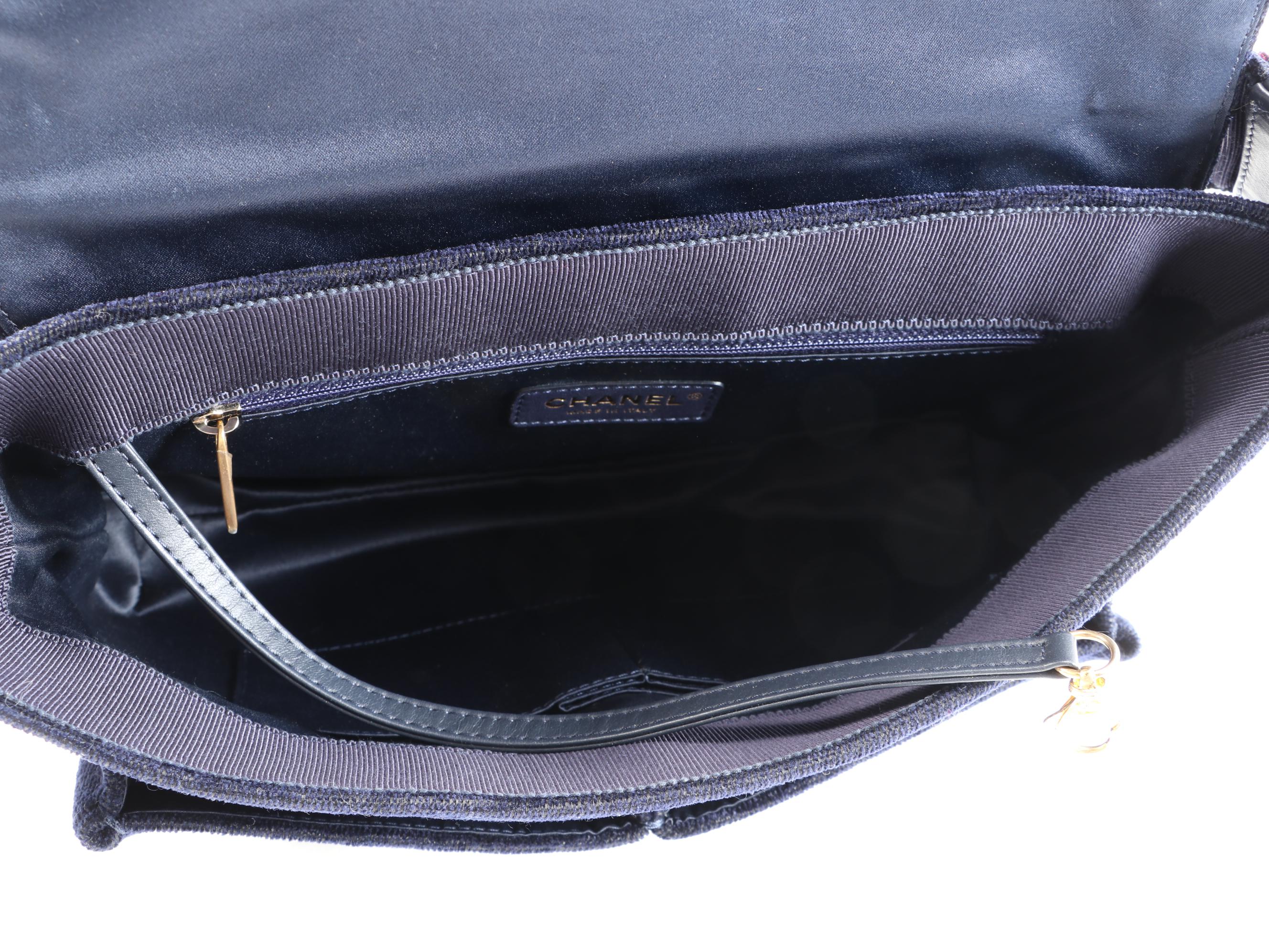 Chanel Paris Quilted Cosmopolite Stroller in Navy Wool Velvet