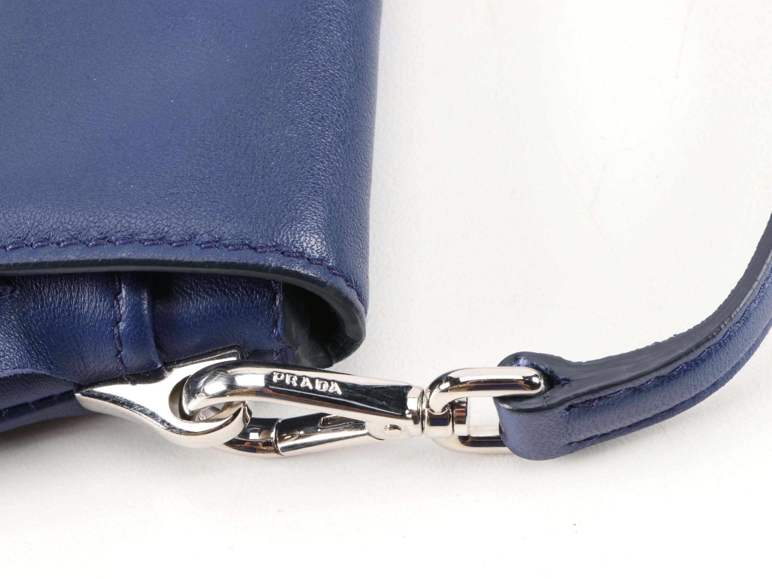 Prada Double Turnlock Fringe Flap Bag in Blue Leather