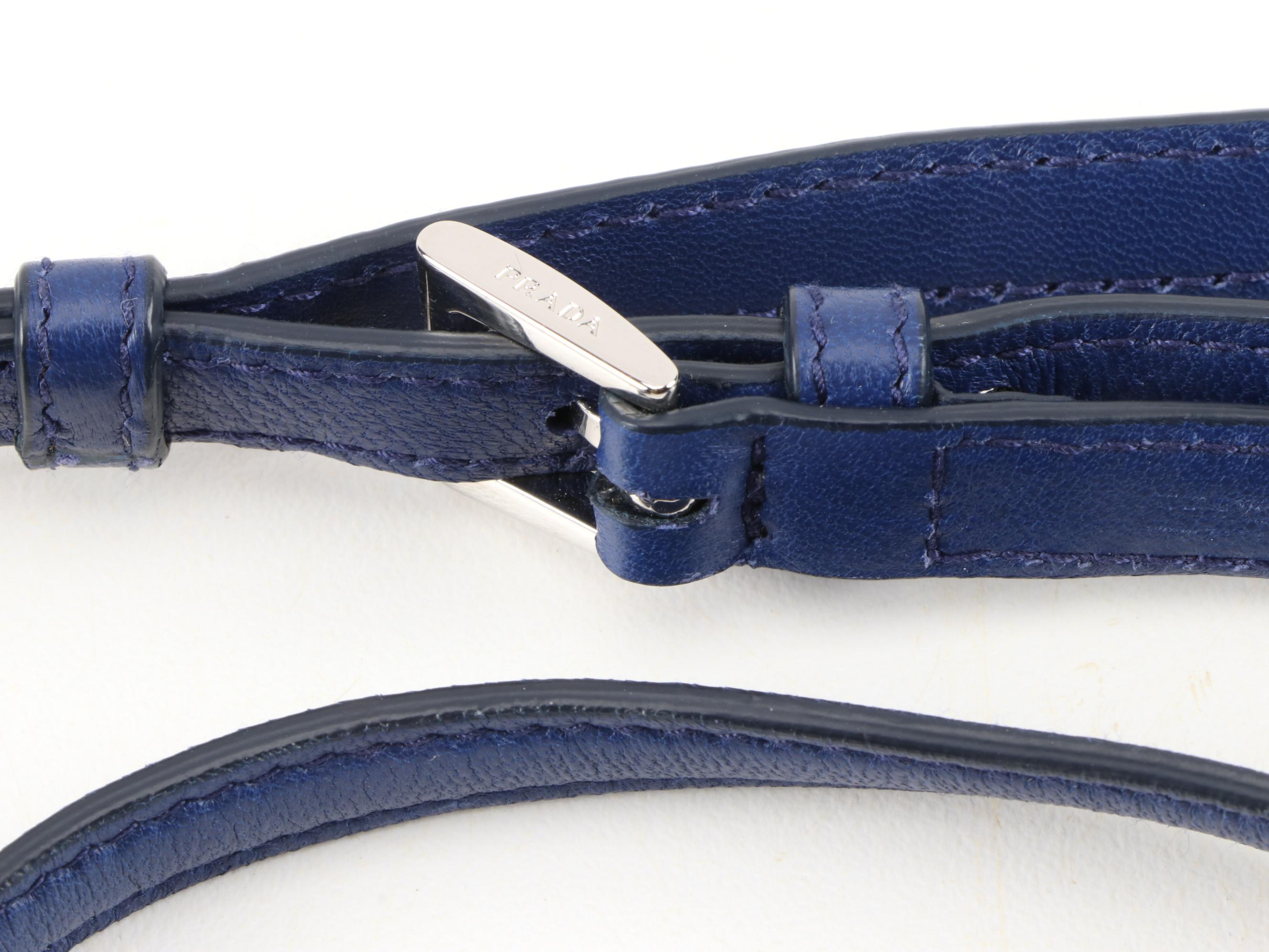 Prada Double Turnlock Fringe Flap Bag in Blue Leather