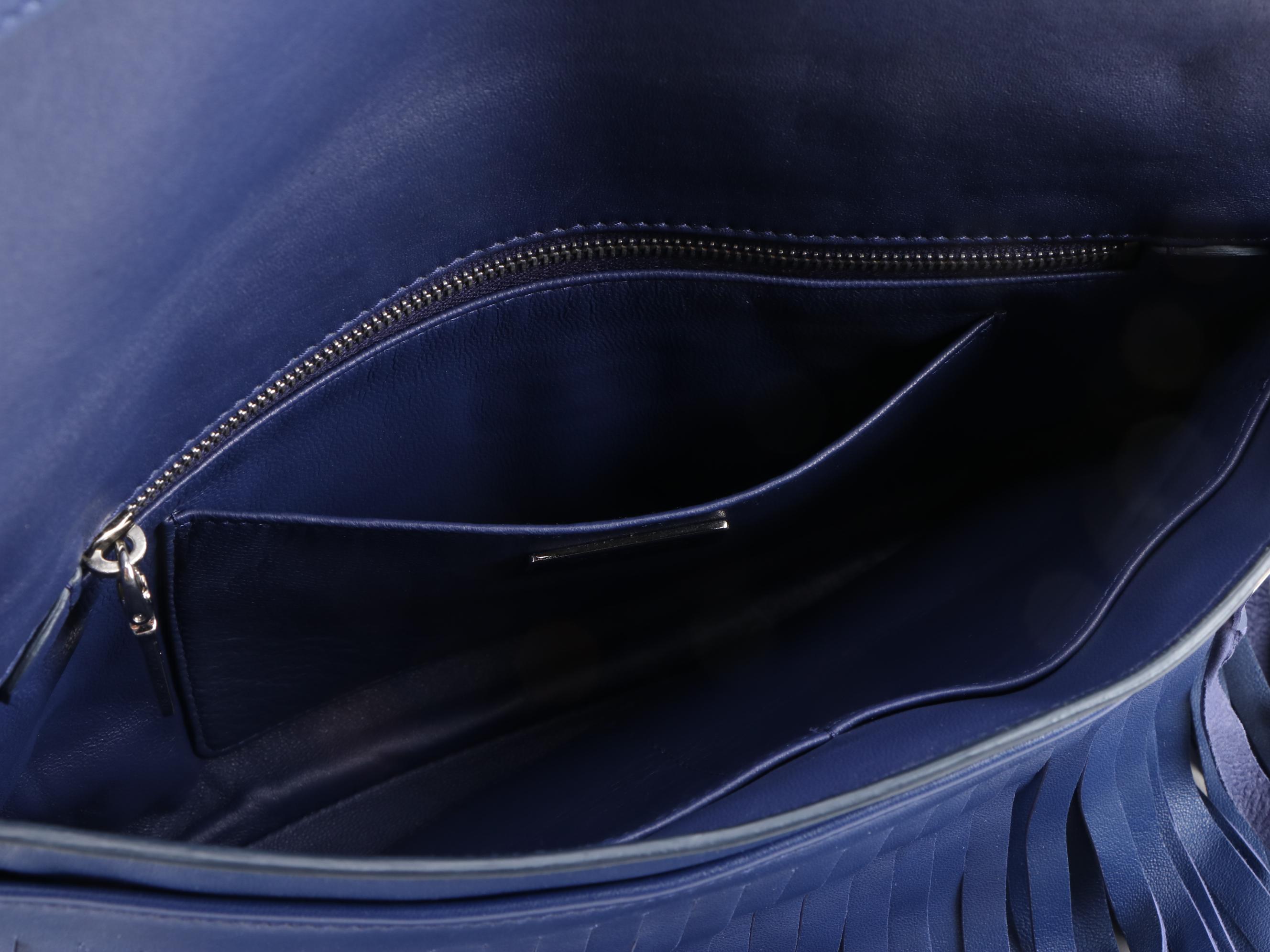 Prada Double Turnlock Fringe Flap Bag in Blue Leather