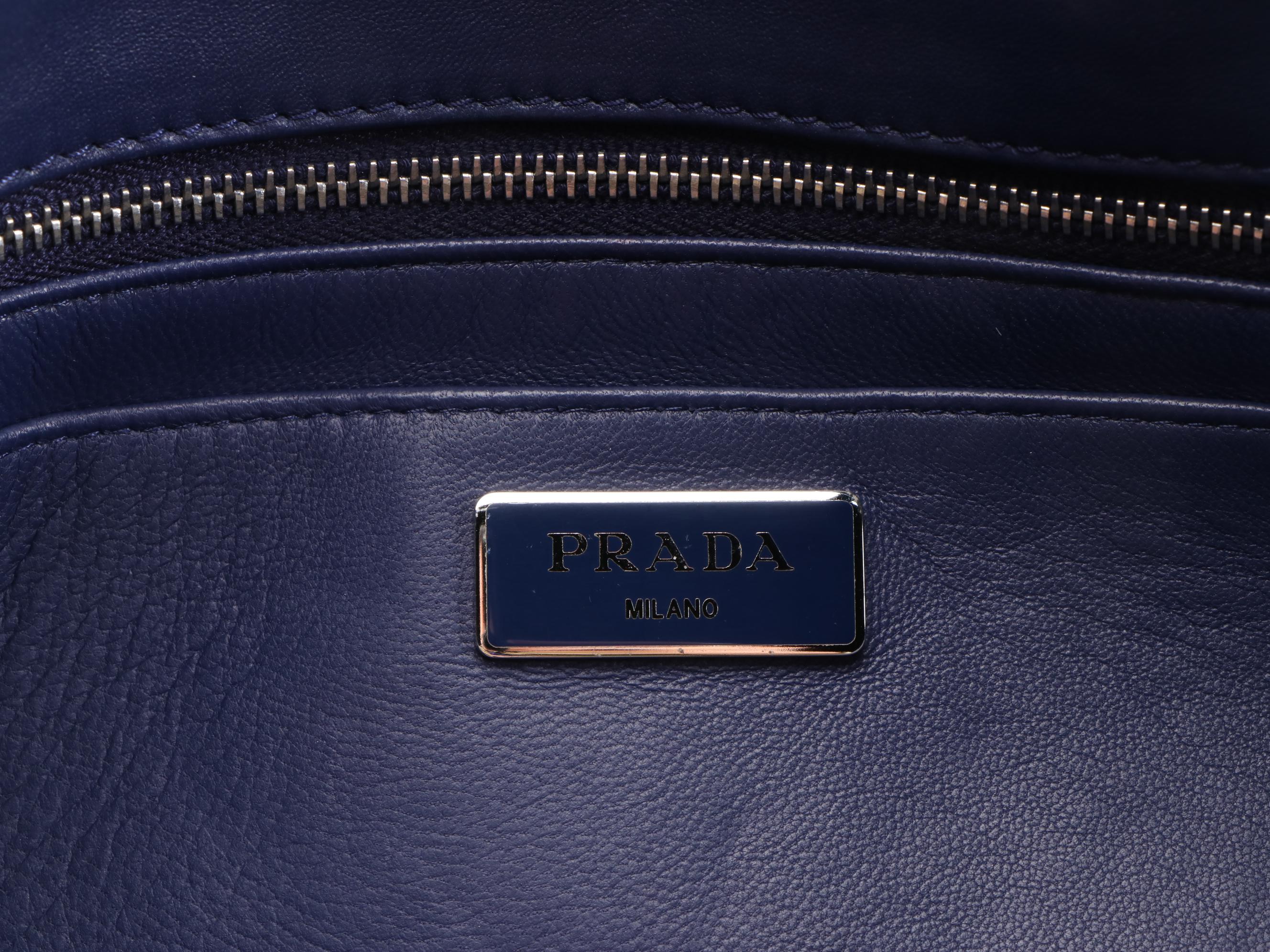 Prada Double Turnlock Fringe Flap Bag in Blue Leather