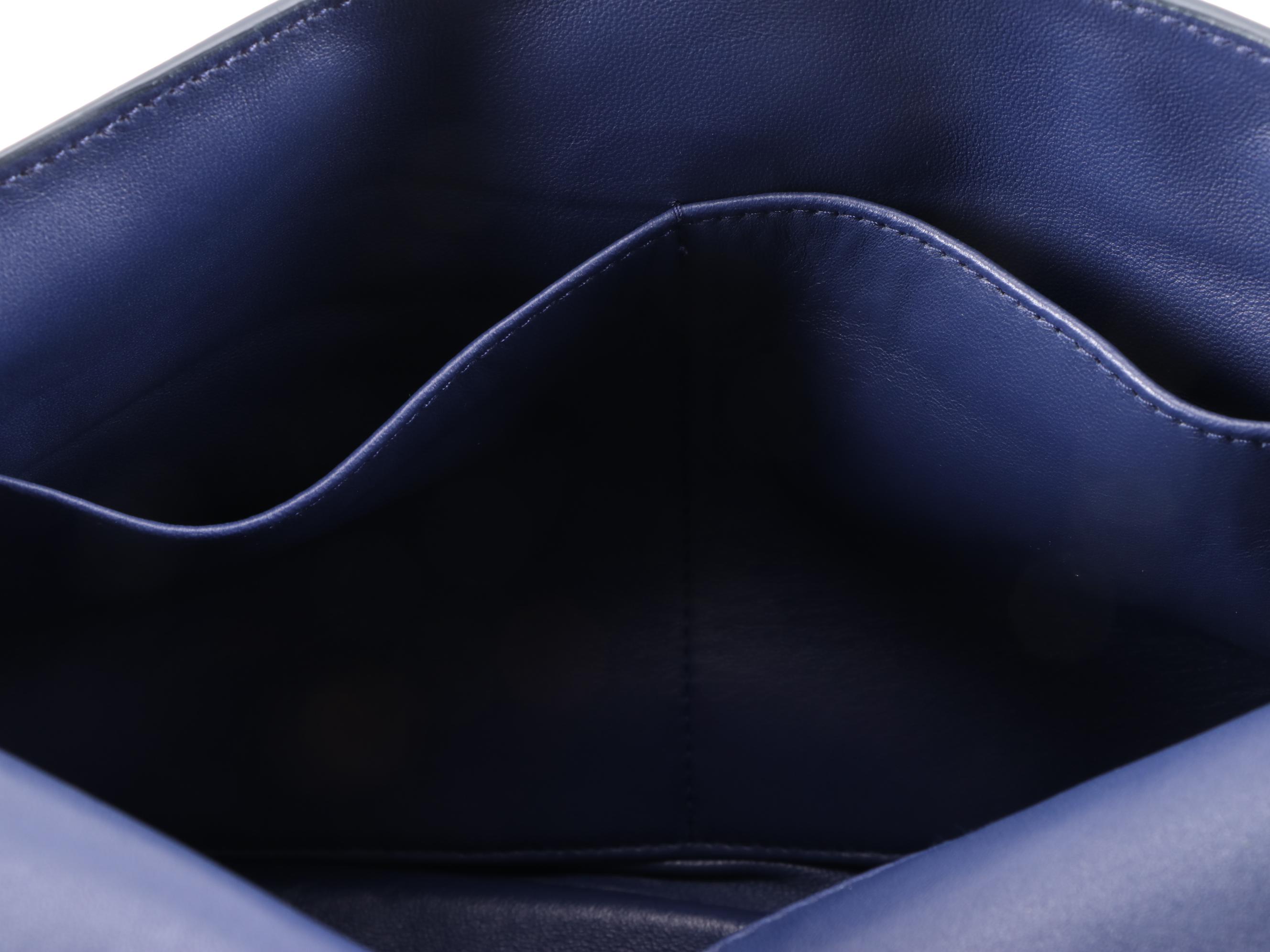 Prada Double Turnlock Fringe Flap Bag in Blue Leather