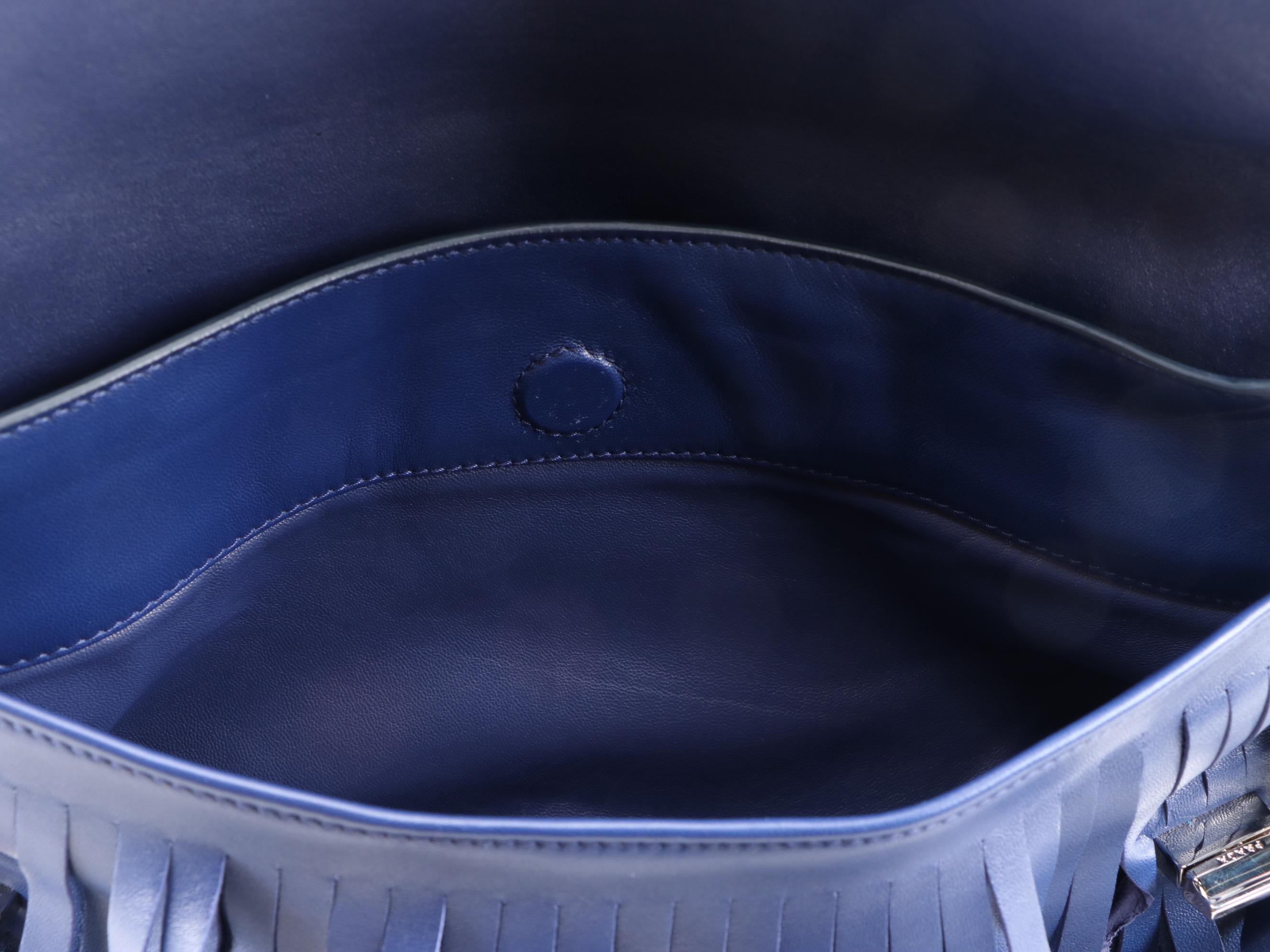 Prada Double Turnlock Fringe Flap Bag in Blue Leather