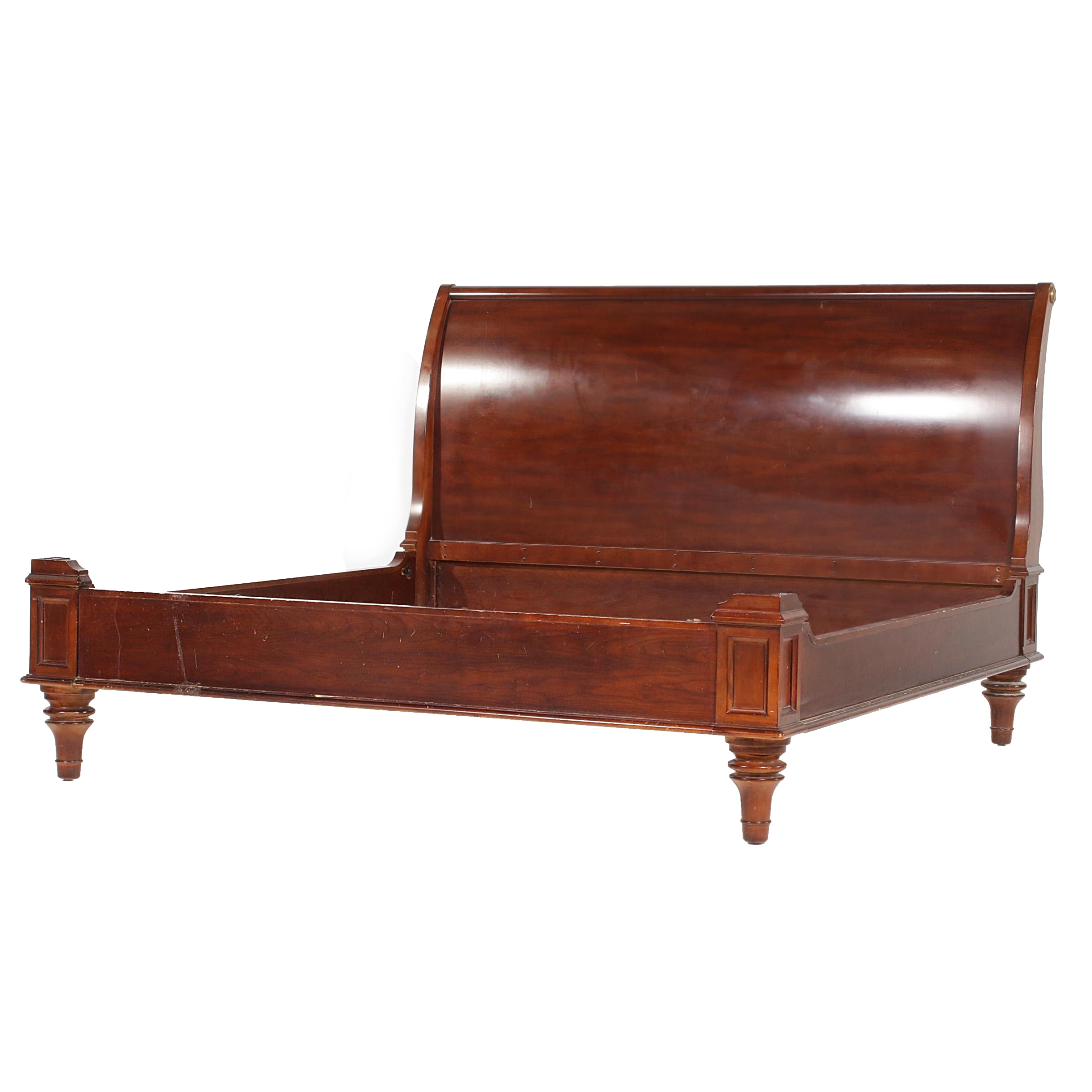 Contemporary King Size Mahogany-Stained Wood Bed Frame