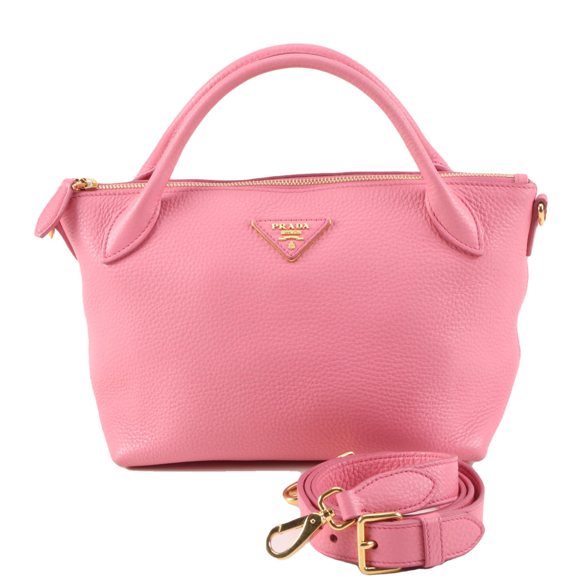 Prada Pink Vitello Daino Pebbled Leather Convertible Satchel