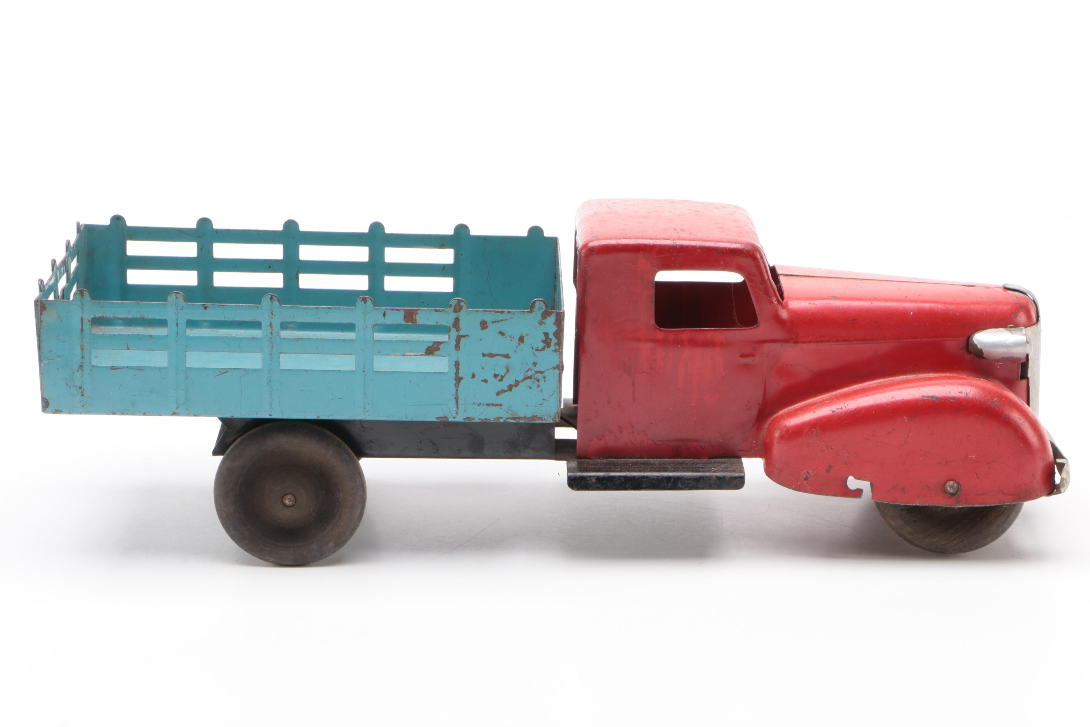 Pressed Steel Stake Bed Farm Truck Attributed to Wyandotte, 1940s