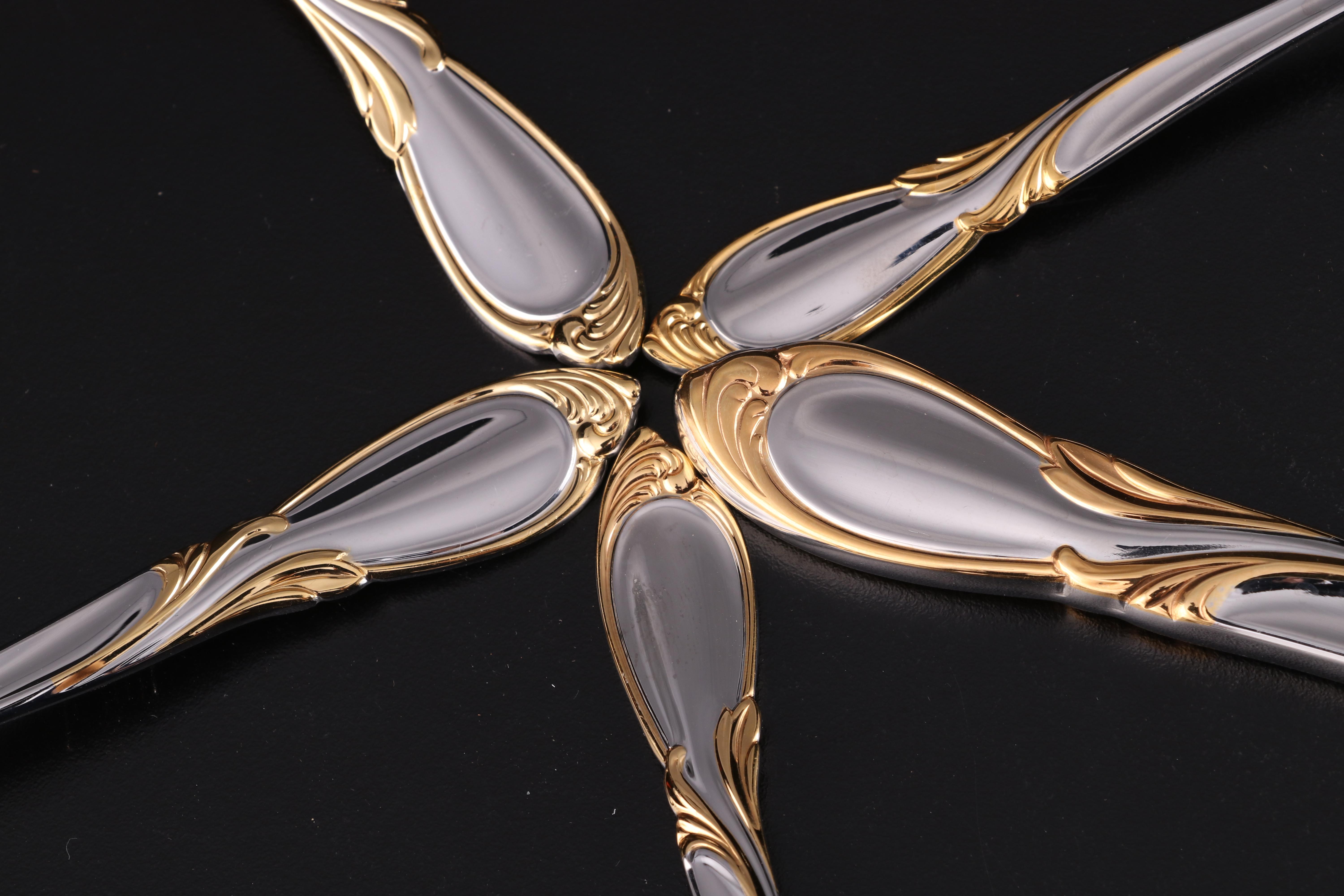 Yamazaki "Cache" Stainless and Gold Accented Flatware Set for Twelve with Chest