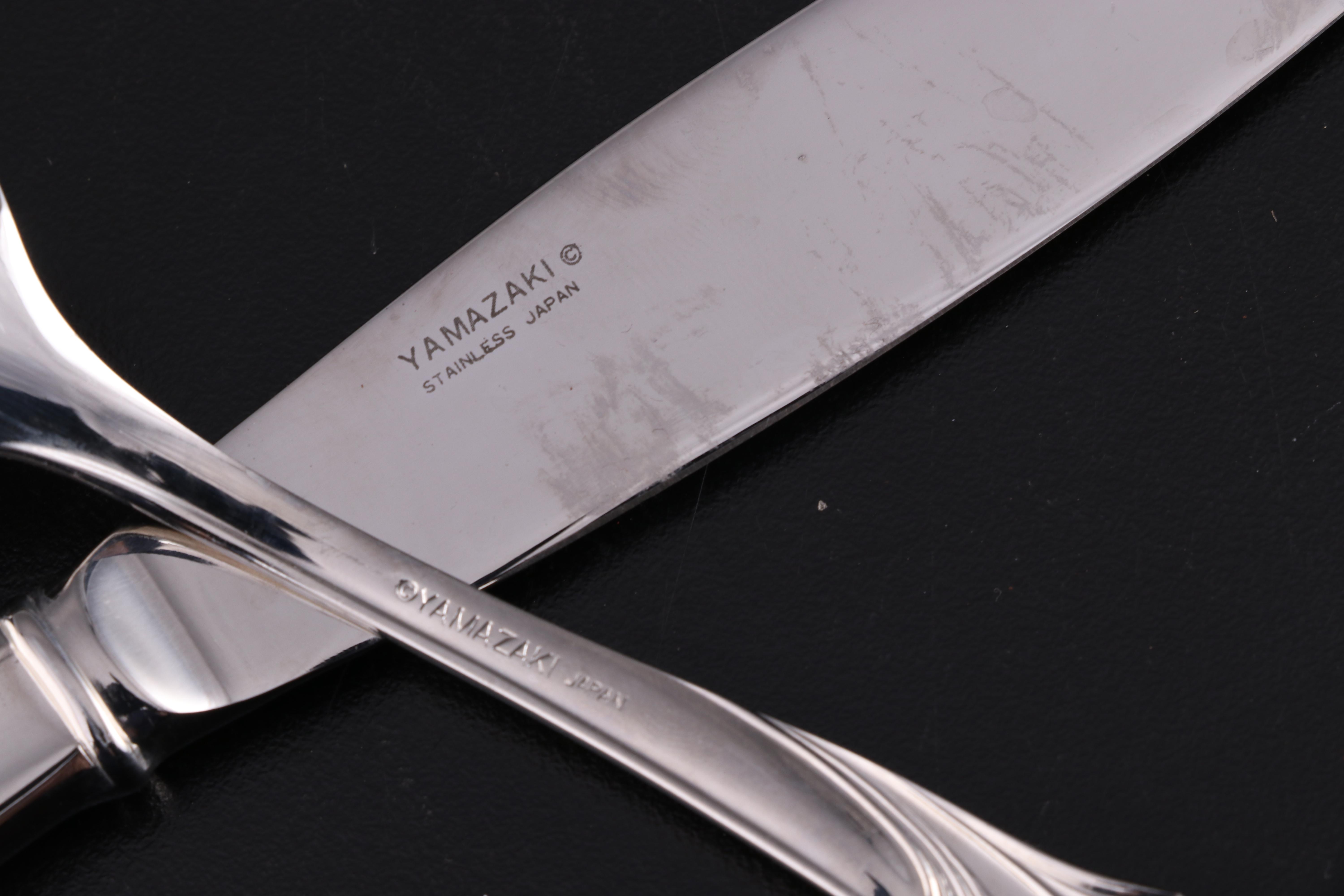 Yamazaki "Cache" Stainless and Gold Accented Flatware Set for Twelve with Chest