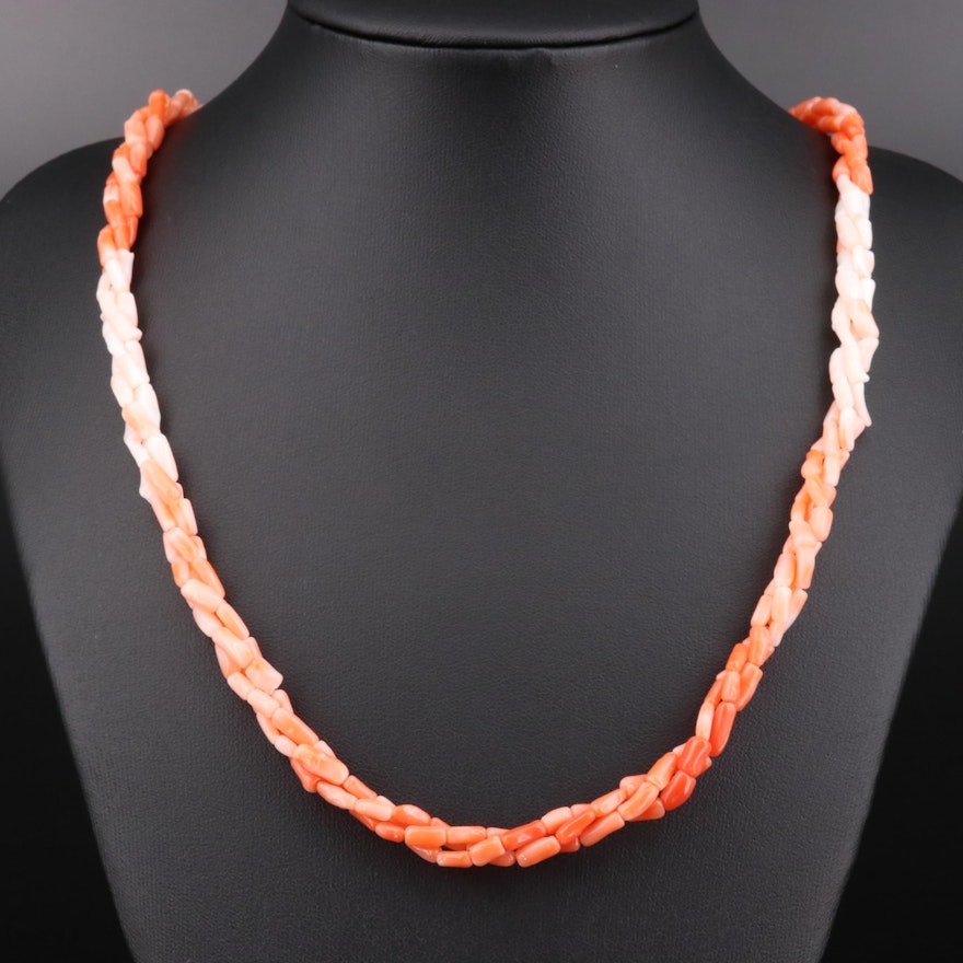 Coral Beaded Triple Strand Necklace
