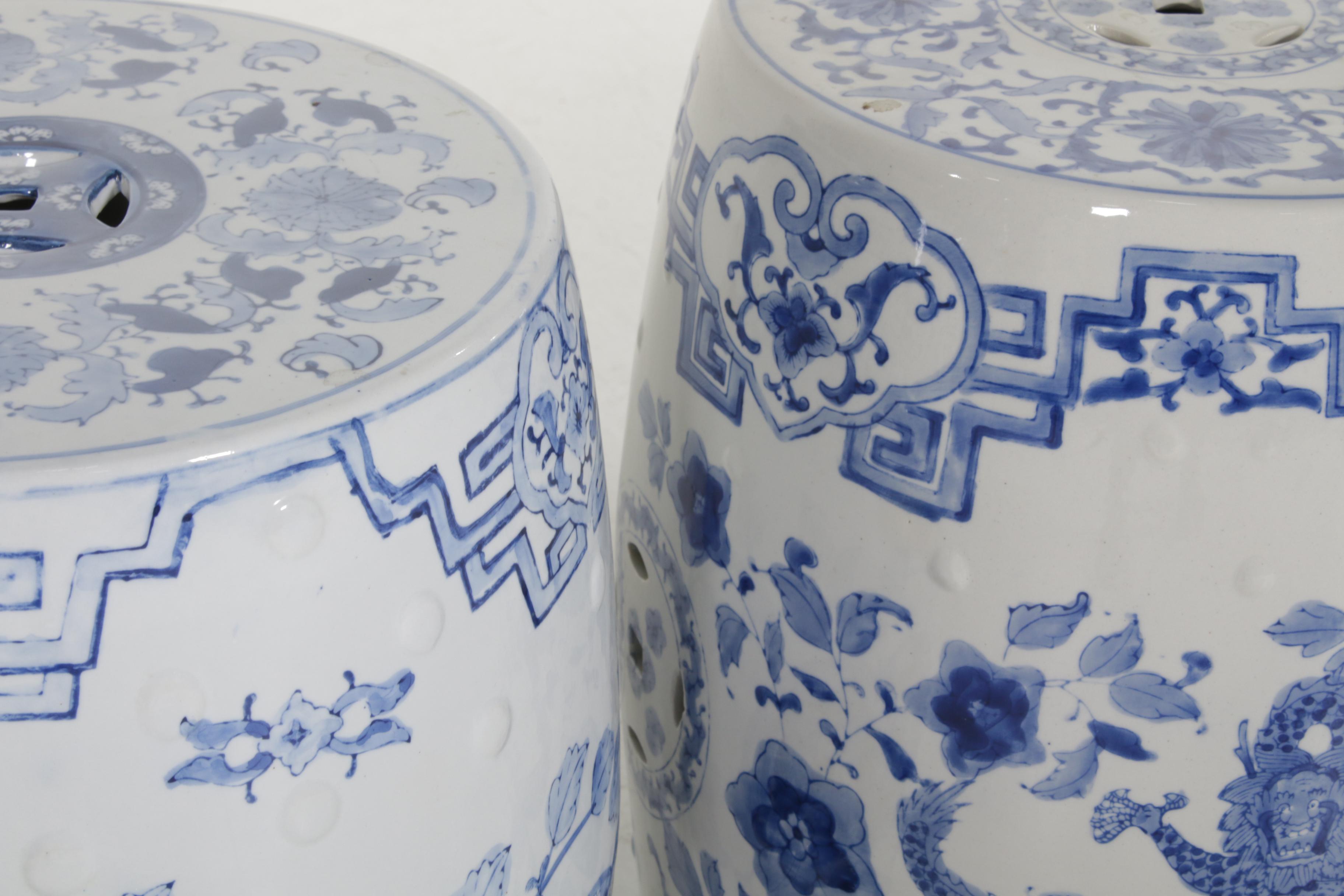 Chinese Blue and White Phoenix Motif Ceramic Garden Seats