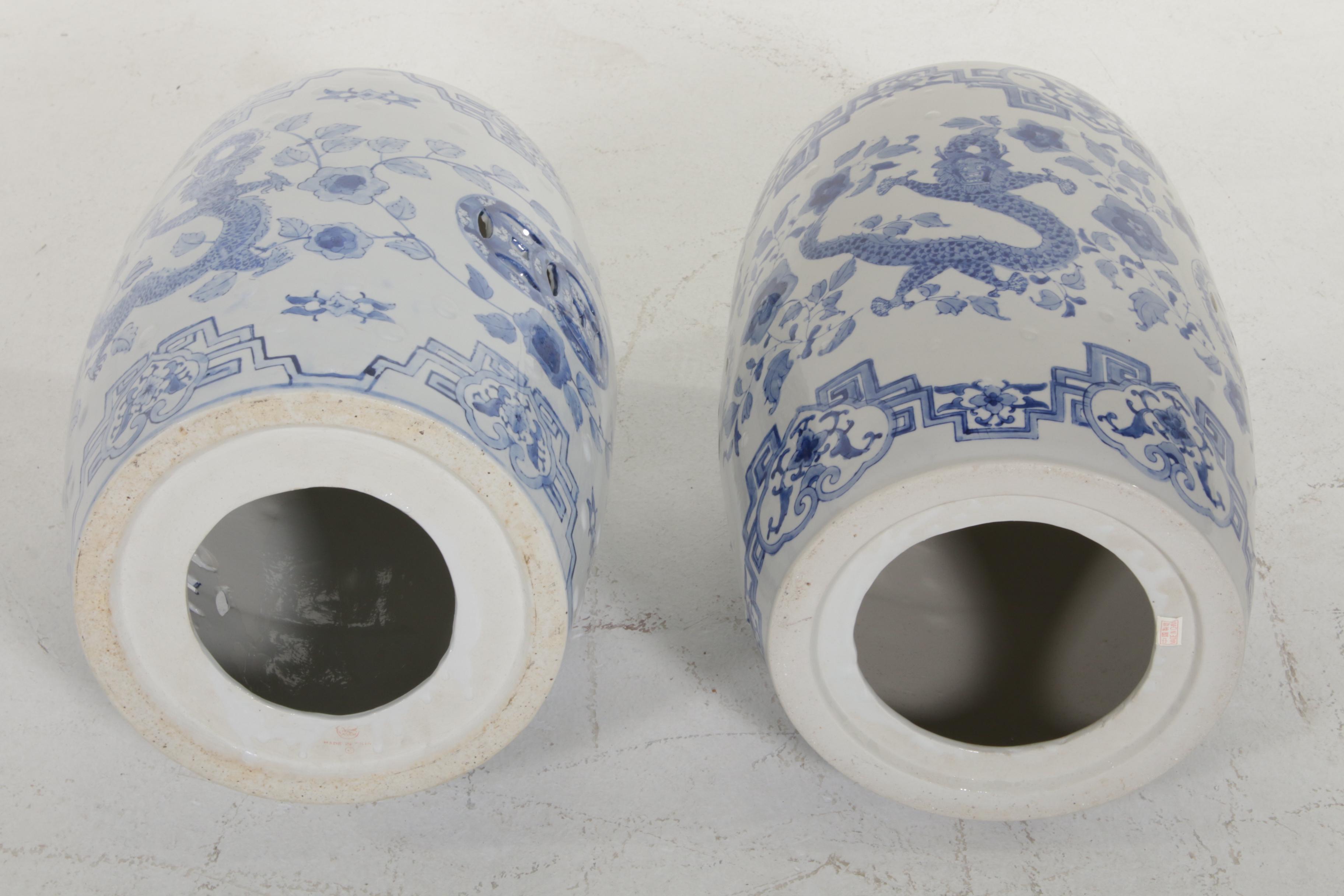 Chinese Blue and White Phoenix Motif Ceramic Garden Seats