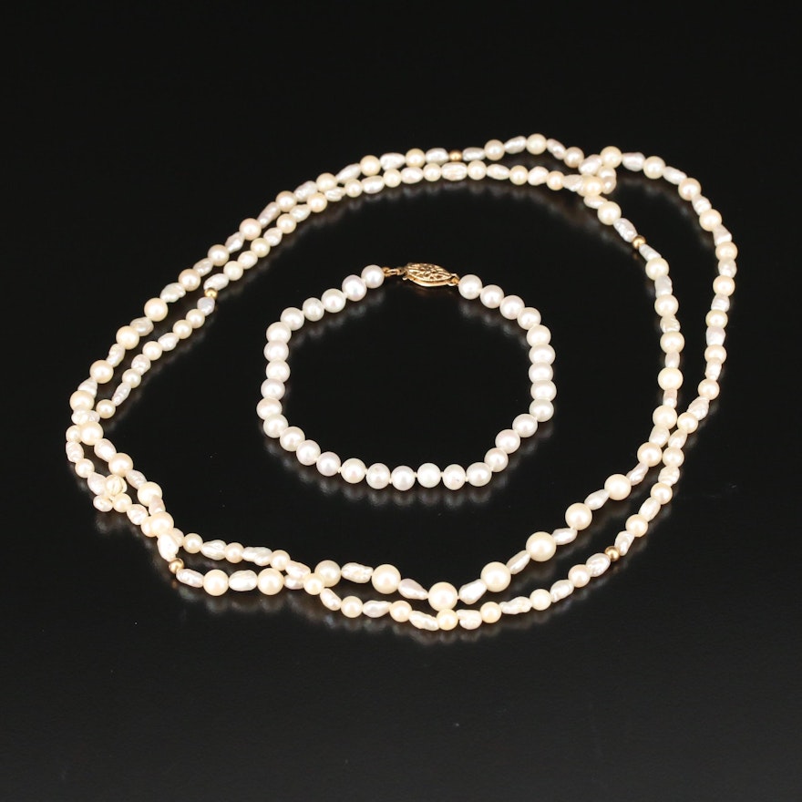 14K Pearl Continuous Necklace and Bracelet