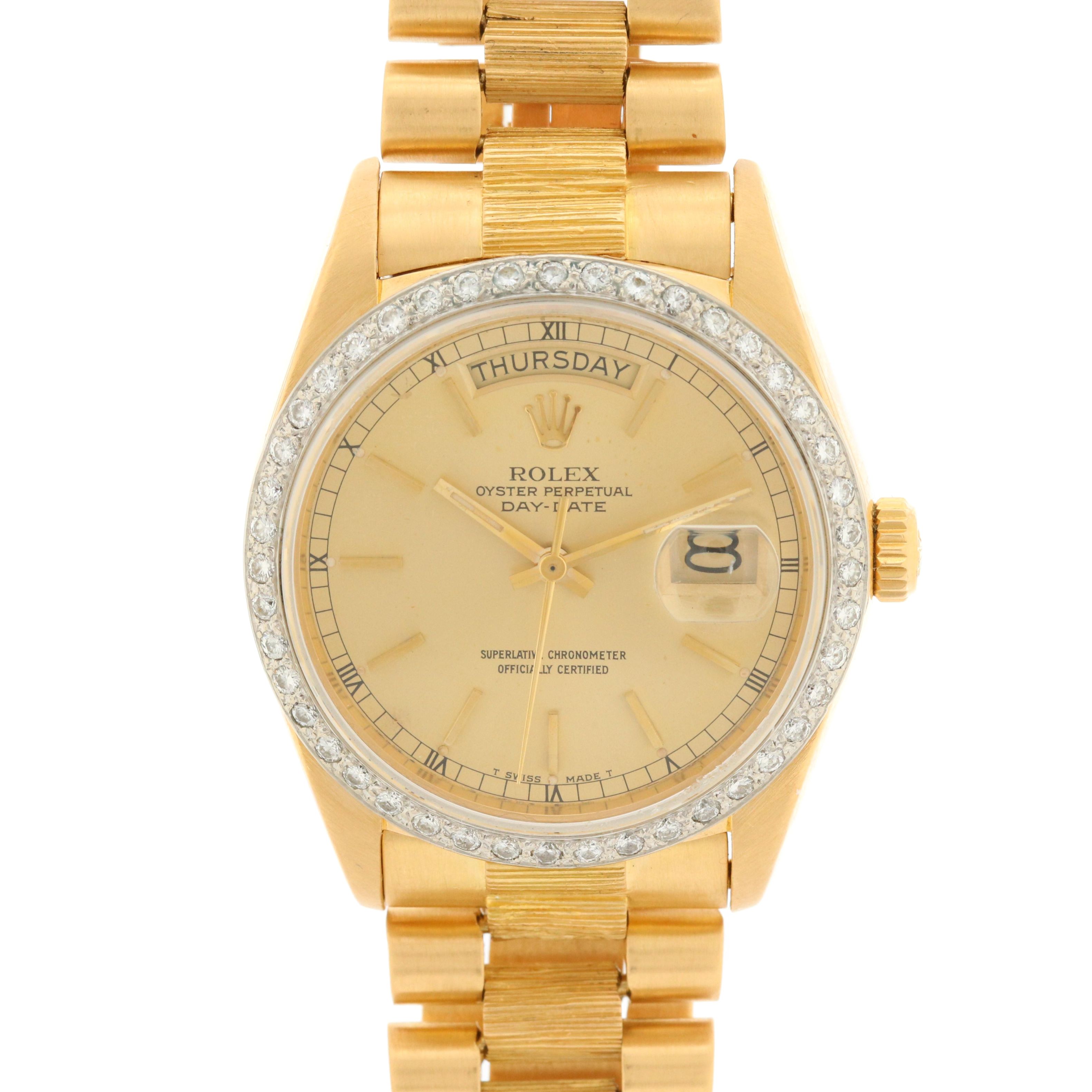 Vintage Rolex Day-Date 18K Yellow Gold Watch with 1.16 CTW Diamond Bezel