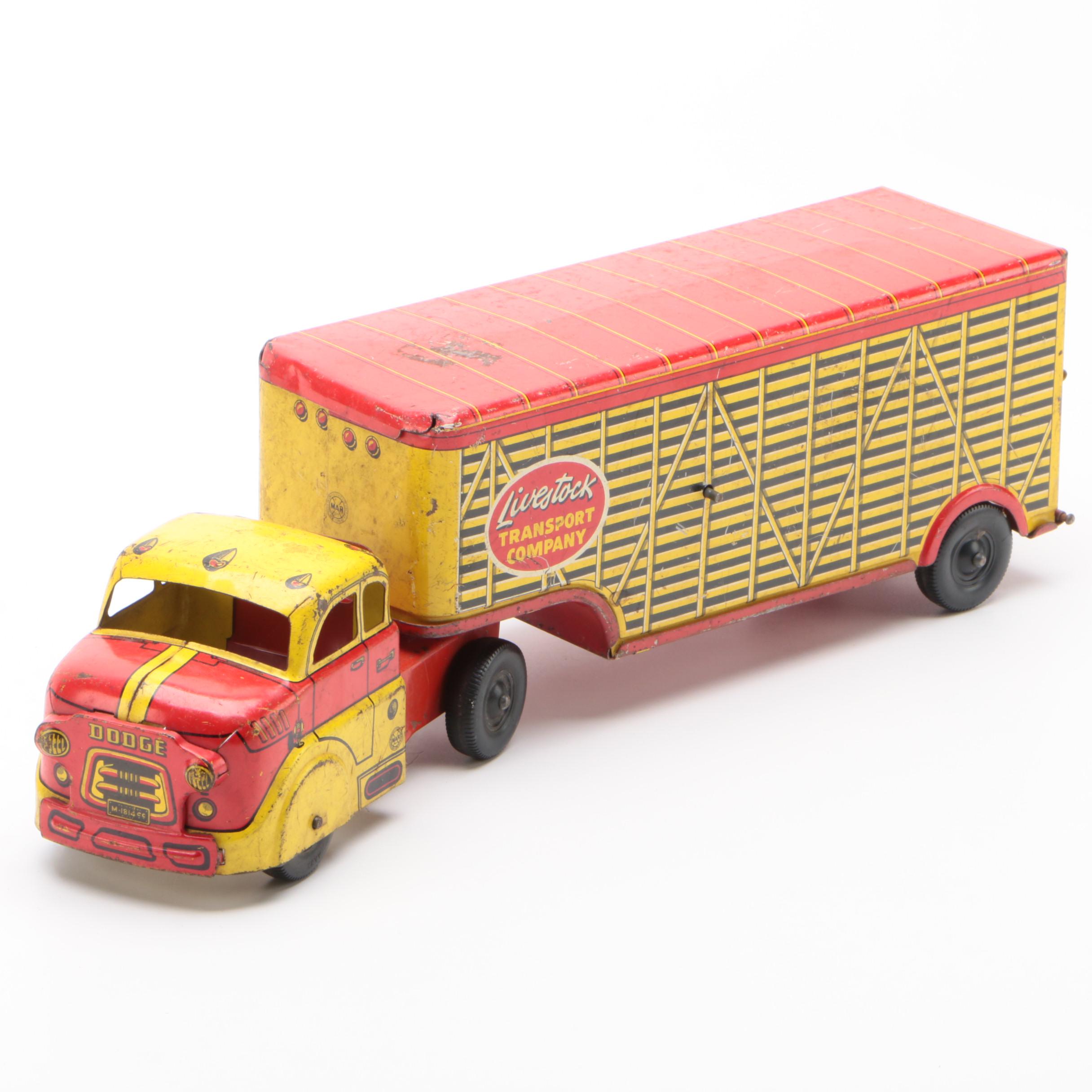 Marx Tin Lithograph Livestock Transport Company Dodge Toy Truck, 1950s